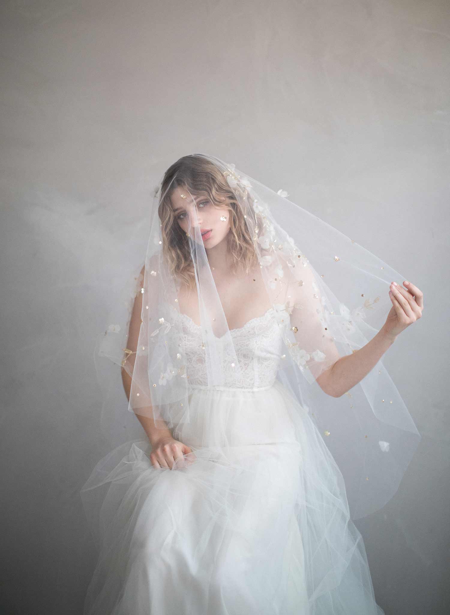 Elegant Trellis & Blossom Embroidered Wedding Veil - Style #864 for Bridal Ceremonies & Romantic Photo Shoots