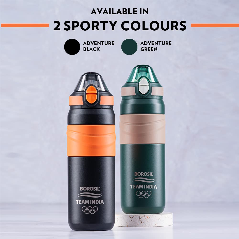 Borosil Hydra Adventure Stainless Steel Water Bottle - 560ml Double Wall Vacuum Insulated for Hot & Cold Drinks - Leakproof & Durable - Perfect for Hiking, Camping, Gym & Outdoor Activities - Black