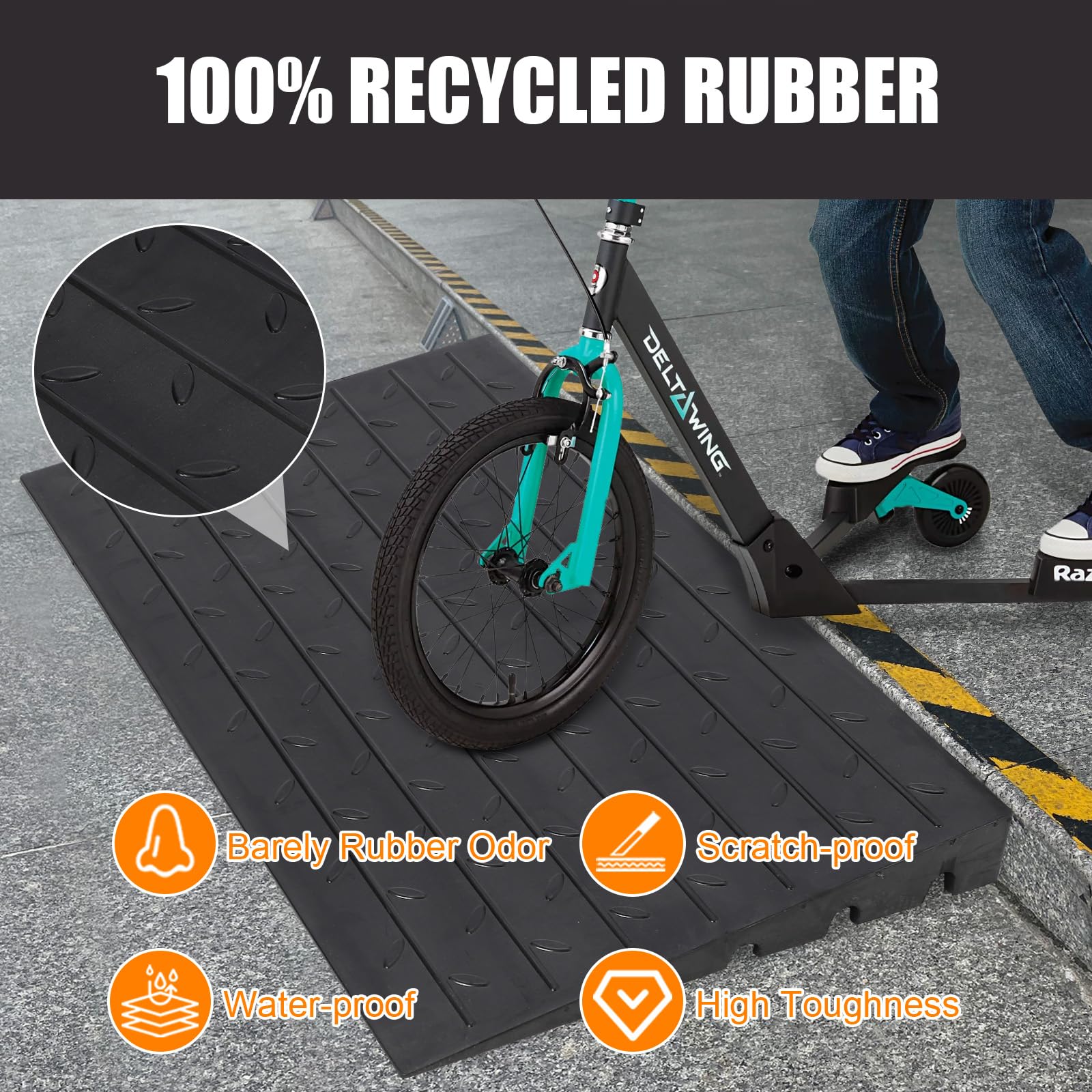 GARVEE 24x42x3 Inch Heavy Duty Rubber Curb Ramp - 4.1 Inch Rise Height for Driveways, Trucks, Buses & Wheelchairs | Durable Threshold Ramp for Smooth Vehicle & Mobility Access