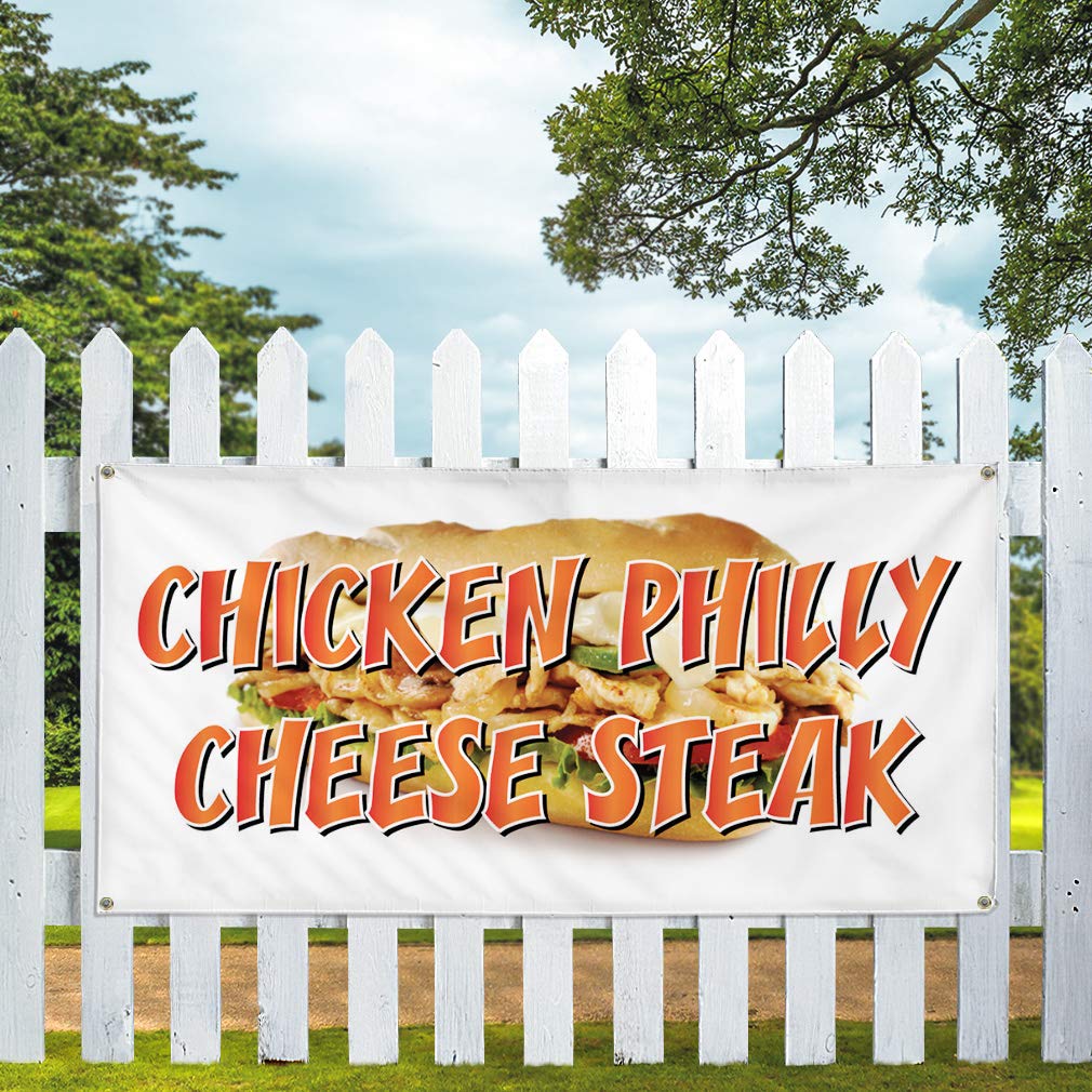Custom Vinyl Banner - 60x144 Inches with 10 Grommets | Weatherproof Outdoor Sign for Chicken Philly Cheese Steak Restaurants, Cafes & Food Businesses | Perfect for Yard, Industrial & Commercial Use