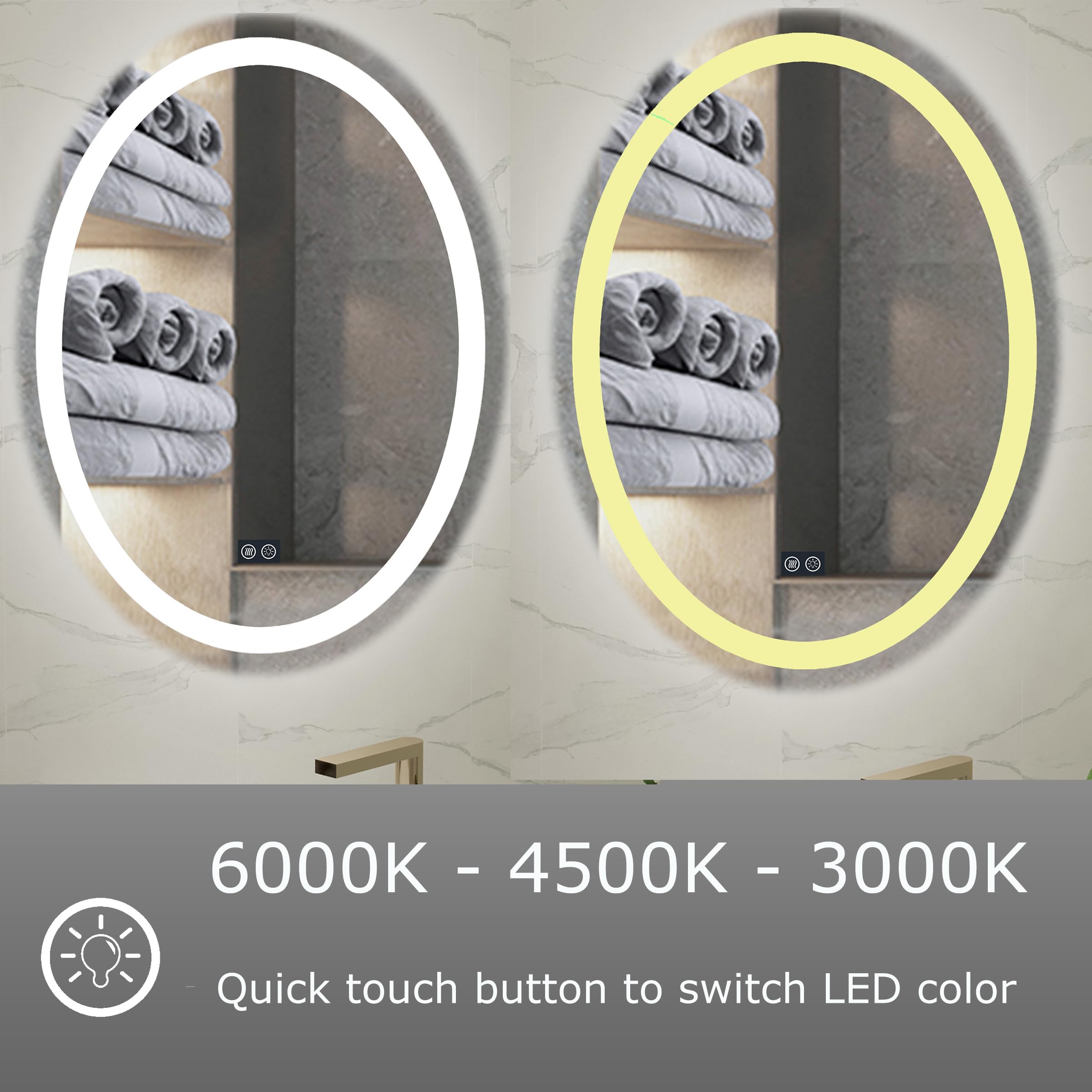 Illucid 24x32 Inch LED Bathroom Mirror with Dimmable Anti-Fog, Warm & Daylight Modes, Wall Mounted, Memory Function - Perfect for Vanity, Makeup, and Shaving