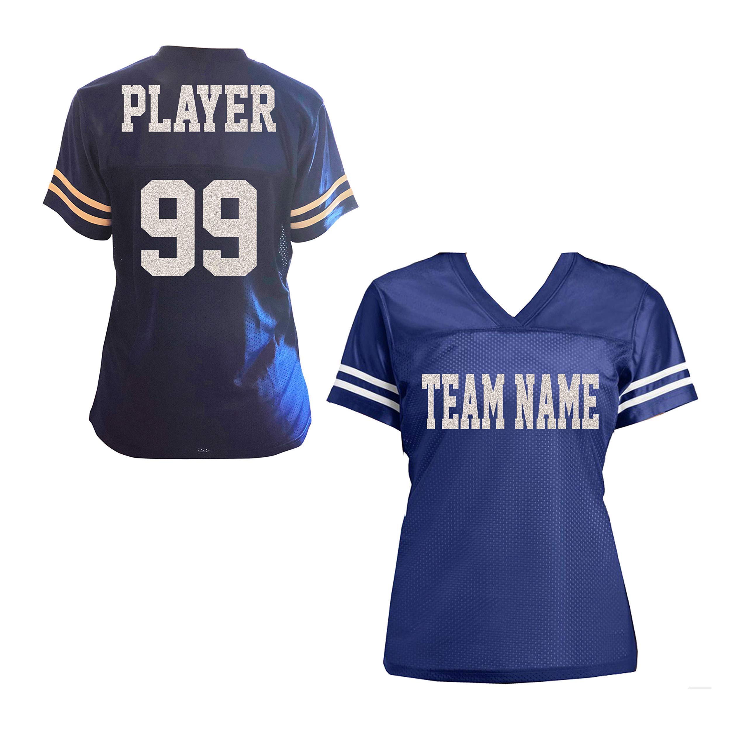 Customizable Glitter Football Jersey Shirt - Royal Blue & White Team Uniform for Sports Games, Fan Events & Cosplay