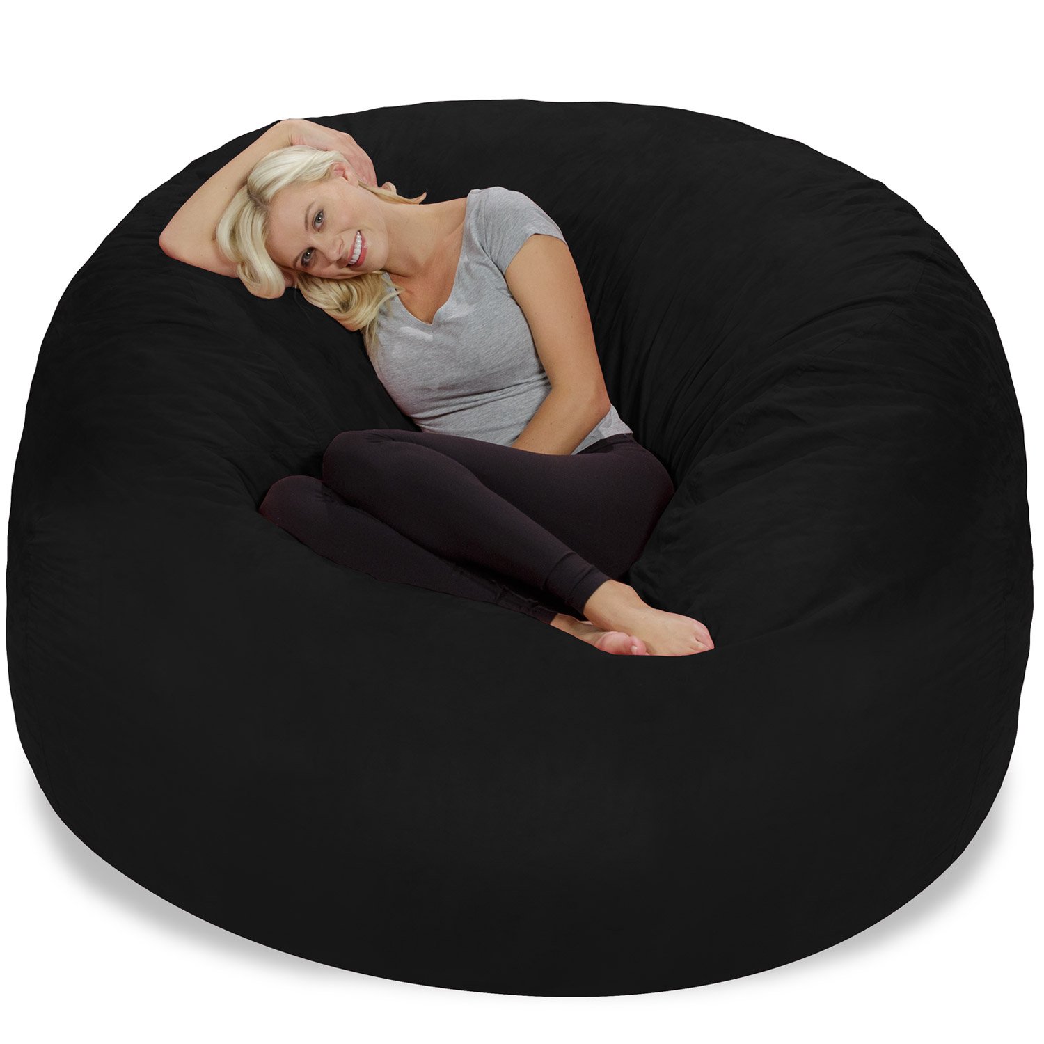 Chill Sack 6' Giant Memory Foam Bean Bag Chair - Ultra Soft Microfiber Cover (Black) | Perfect for Living Rooms, Game Rooms & Dorm Relaxation