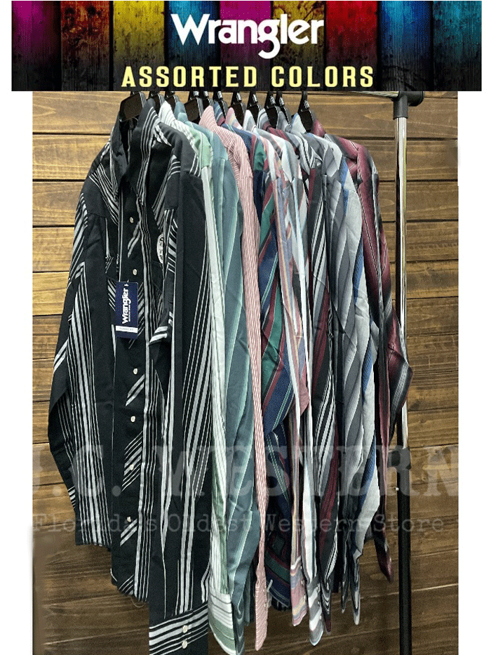 Wrangler Men's Western Long Sleeve Stripe Shirts - Assorted Colors (75201AA, 75951PP) for Casual Wear, Rodeo & Country Style Outfits