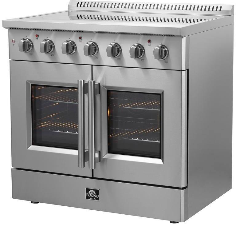 Forno Galiano 36-inch French Door Freestanding All Electric Range - Stainless Steel FFSEL6917 | Professional Kitchen Appliance for Home Chefs & Baking Enthusiasts