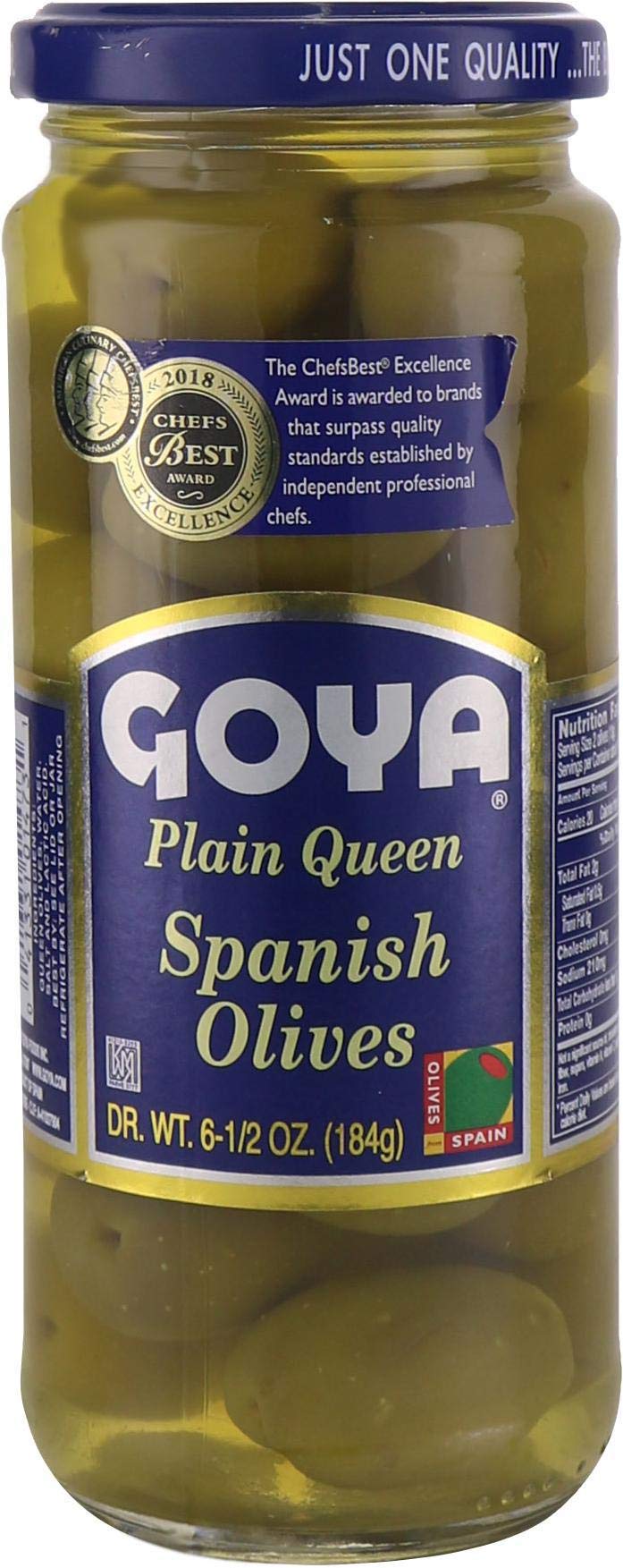 Goya Jumbo Olives, 6 oz (170g) - Large Pitted Green Olives for Salads, Pizzas & Charcuterie Boards