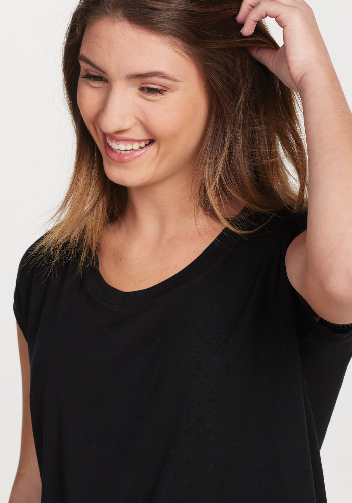 Gabi Tunic Top for Women - Stylish Black Blouse for Casual & Office Wear | Flowy Loose Fit Tunic Shirt | Perfect for Layering, Work & Everyday Outfits