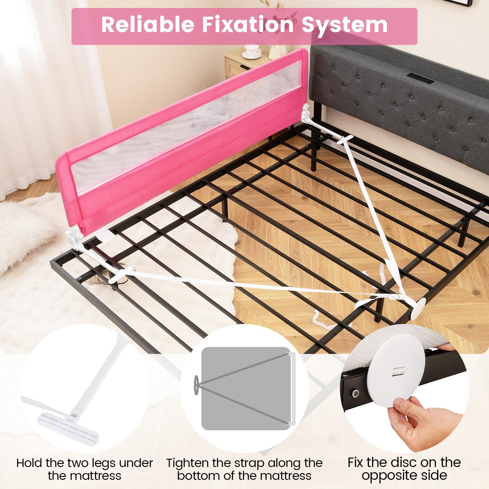 HONEY JOY 71-inch Extra Long Toddler Bed Rail - Portable Safety Bed Guardrail with Double Child Lock, Foldable Baby Bed Rail for King, Queen, Full & Twin Size Mattresses (Pink, 2-Pack) | Ideal for Childproofing Beds, Preventing Falls & Ensuring Safe Sleep for Toddlers