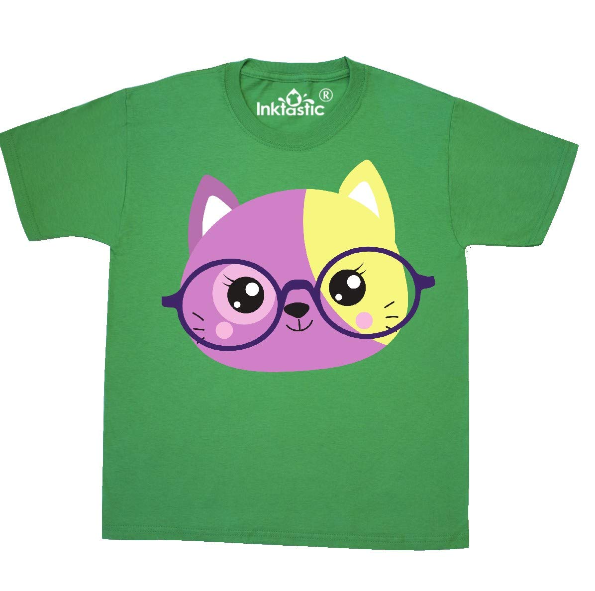 Inktastic Hipster Cat with Glasses - Cute Kitten Graphic Youth T-Shirt for Boys & Girls - Perfect for School, Casual Wear & Cat Lovers