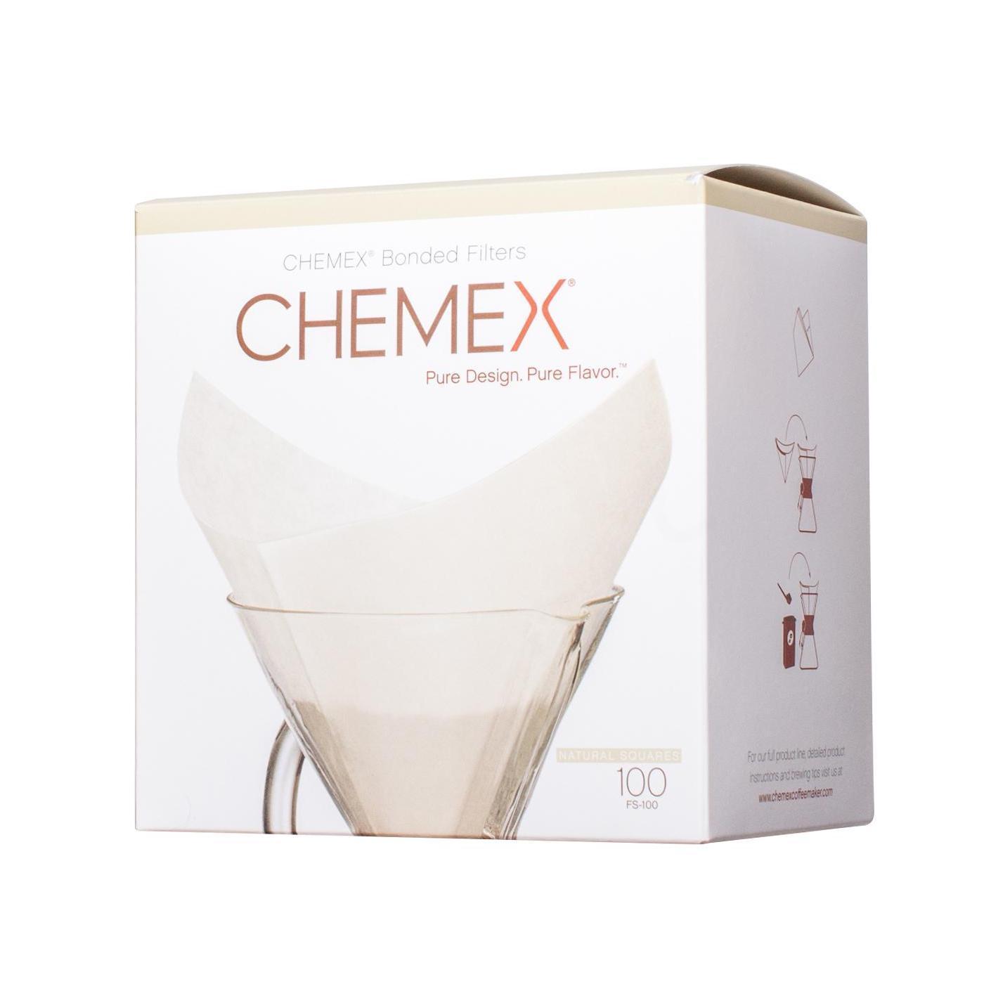 Chemex Pre-Folded Square Coffee Filters - 100 Count, Natural Brown Paper for Pour Over Brewing - Perfect for Home, Office, and Specialty Coffee Shops