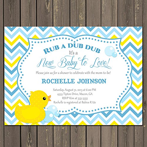 Rubber Duck Baby Shower Invitations - Blue & Yellow Chevron Design for Baby Boy Showers | Perfect for Gender Reveals, First Birthday Parties & Nursery Decor