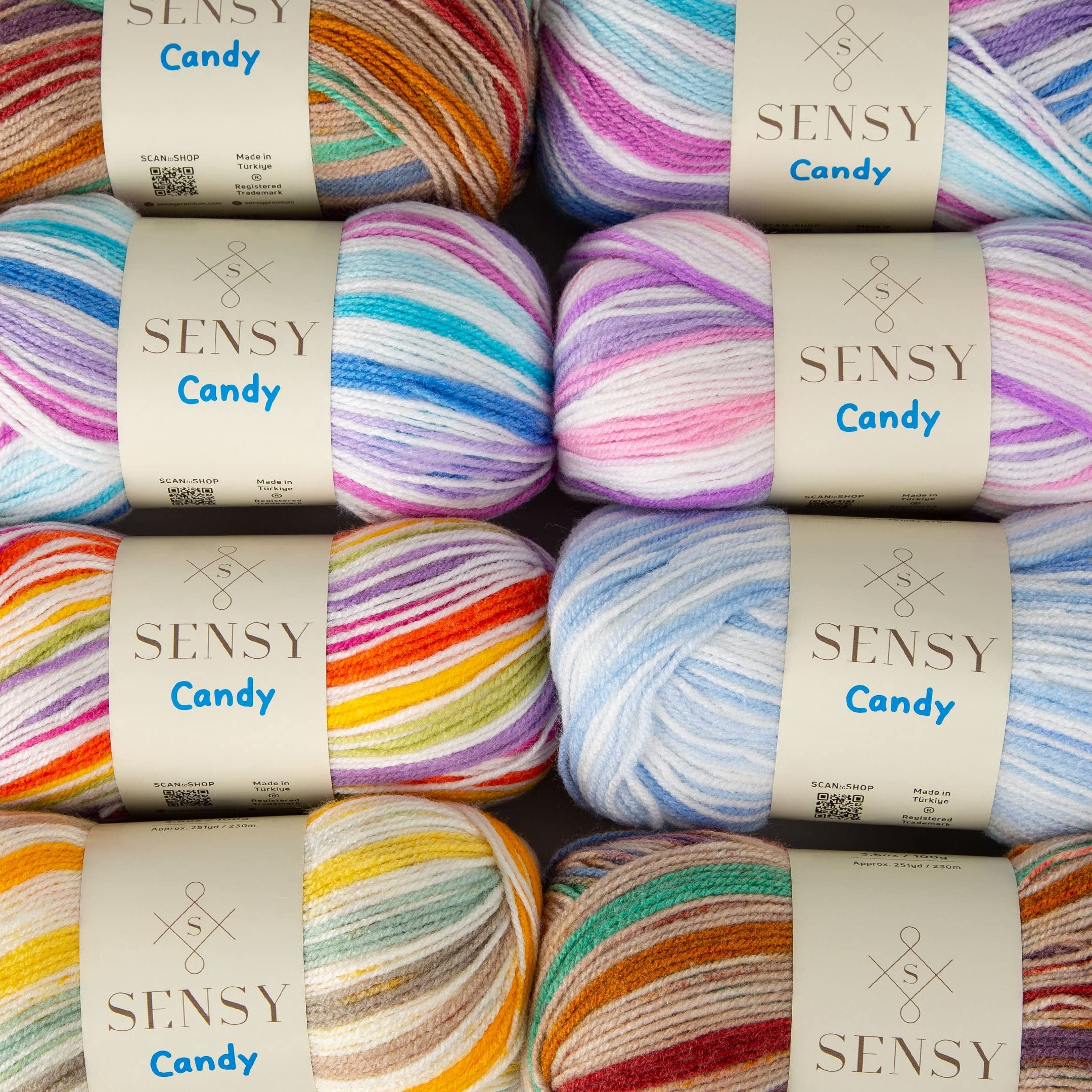 Sensy Candy Yarn - 3.5 oz, 251 Yards Multicolor Crochet & Knitting Yarn - Light Weight Gauge 3 Craft Yarn (5432) - Perfect for Scarves, Hats & DIY Projects