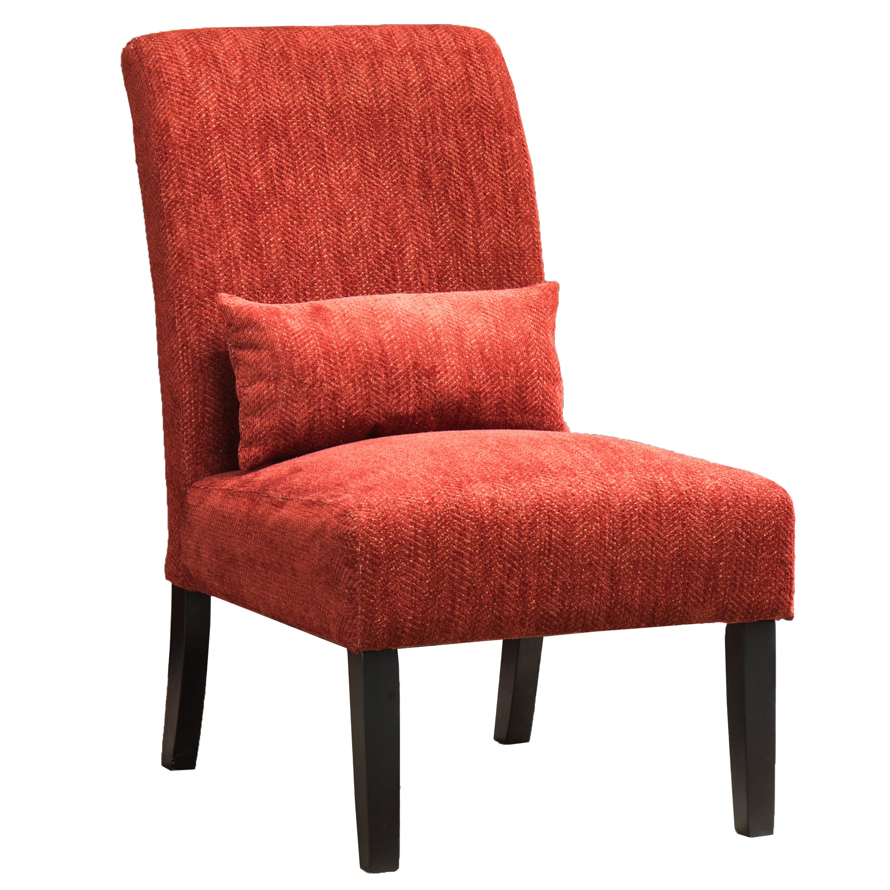 Roundhill Furniture Pisano Chenille Fabric Armless Contemporary Accent Chair with Matching Kidney Pillow in Red - Modern Living Room Seating for Home Office & Lounge