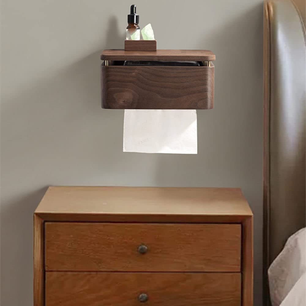 Wooden Wall-Mounted Toilet Paper Holder & Towel Rack - Bathroom Storage Organizer for Home, Office, and RV Use