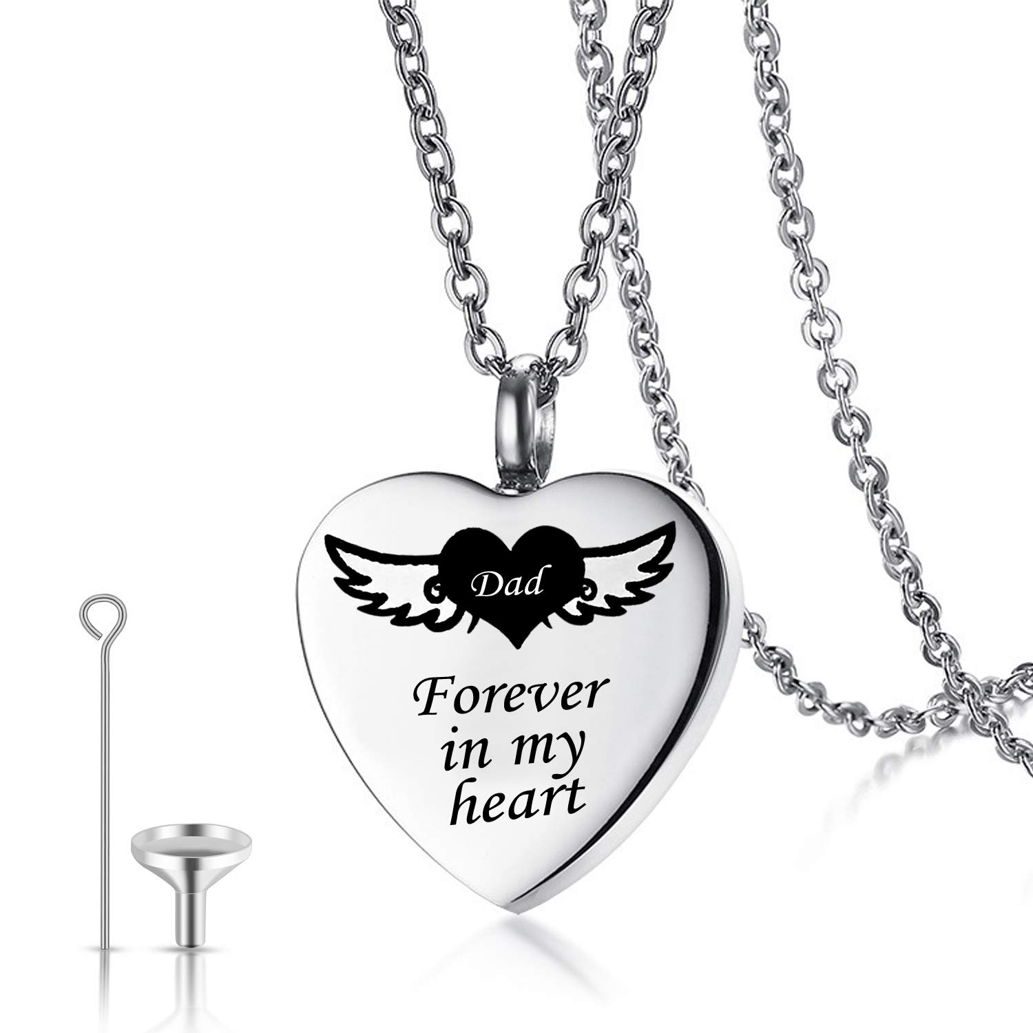 Memorial Urn Necklace for Ashes - Forever in My Heart Cremation Jewelry Pendant with Funnel Filler Kit | Keepsake for Loved Ones, Perfect for Remembrance & Daily Wear