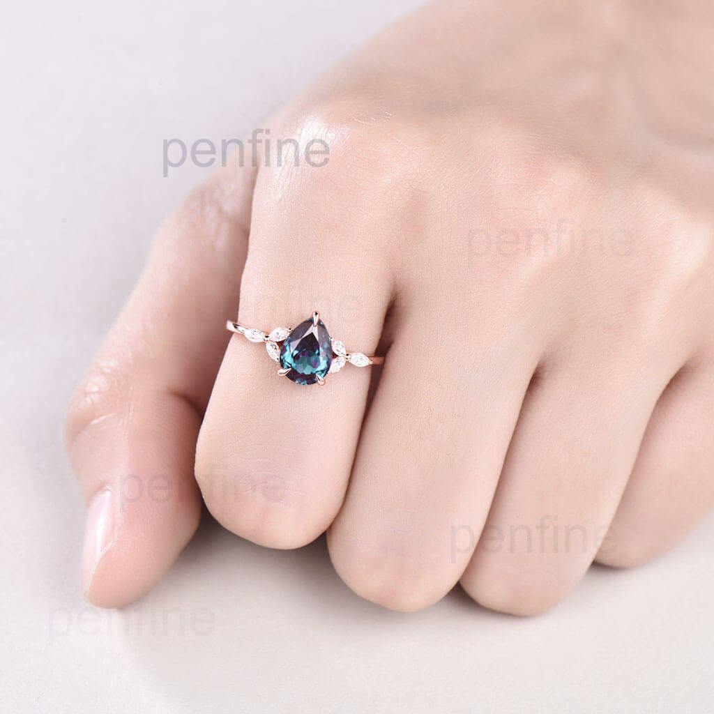 Vintage Alexandrite Pear Shaped Nadia Engagement Ring with Claw Prong Setting - Perfect for Wedding Proposals, Anniversaries & Romantic Gifts