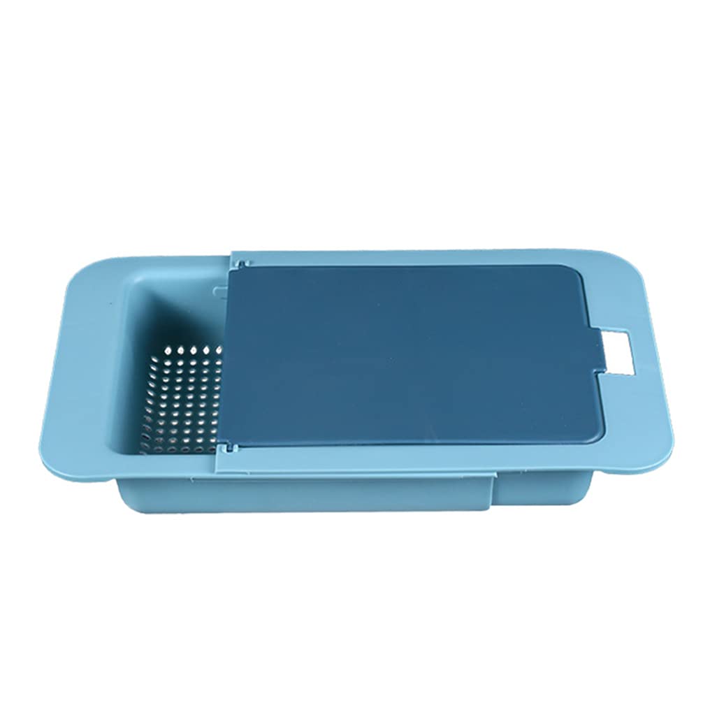 Extendable Over the Sink Dish Drying Rack & Colander - Hemoton Kitchen Strainer Basket for Vegetables, Fruits, Pasta - Space-Saving Blue Drain Basket | Perfect for Small Kitchens & Meal Prep