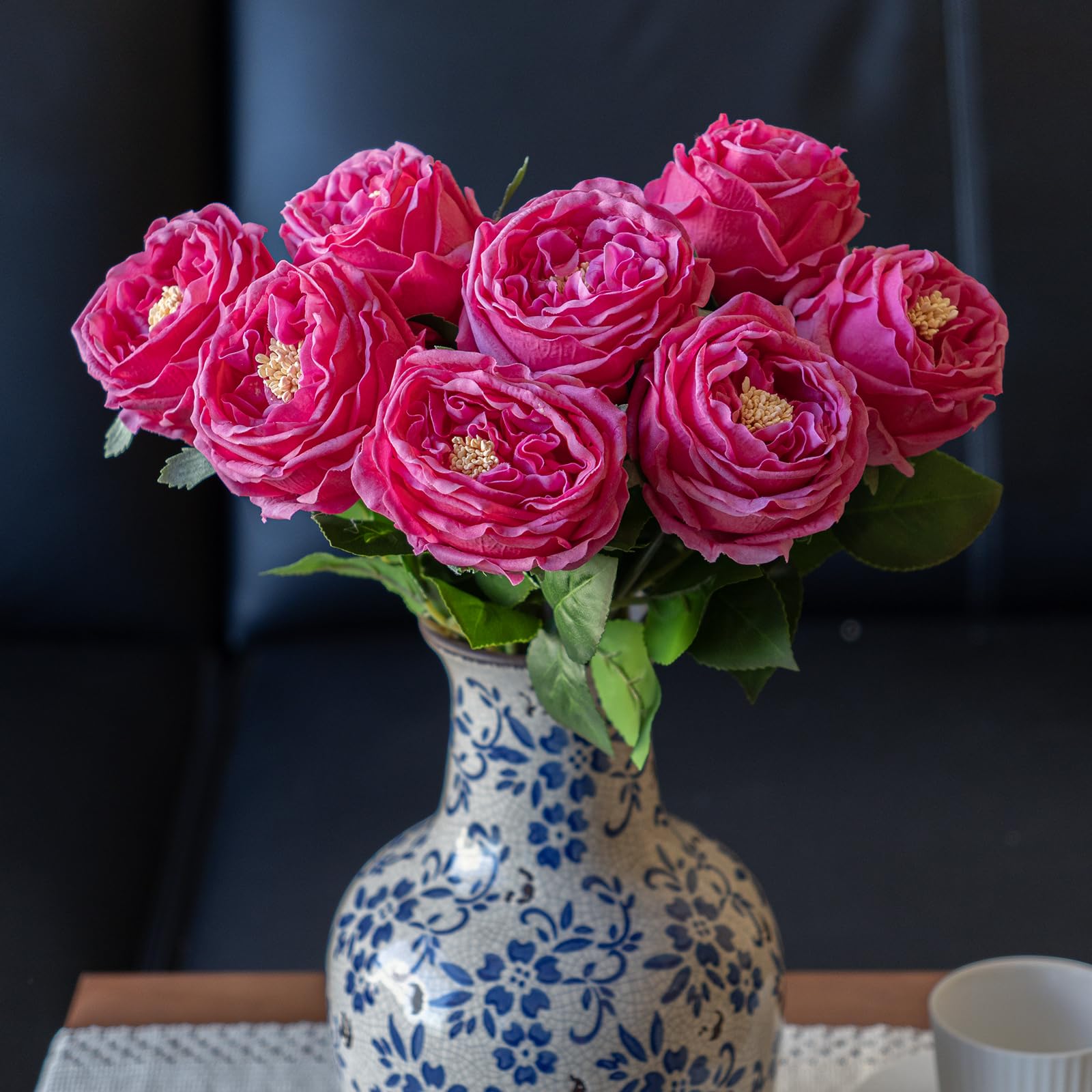 Real Touch Artificial Flowers - 4pcs Latex Fake Roses & Peonies for Home Decor, Living Room, Wedding, Party, Table Centerpiece (Vivid Pink, Rose Red) - Lifelike Fake Flowers for Decoration