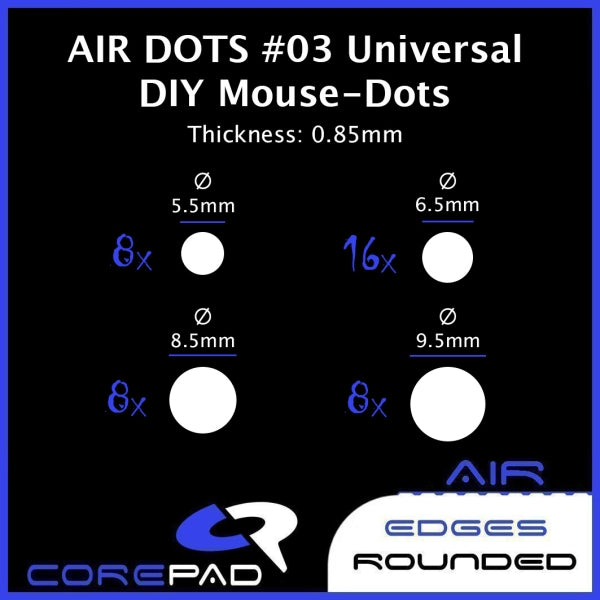 Corepad Skatez AIR Mouse Feet #03 Universal DIY Dots - Ultra Smooth Gliding for Gaming & Productivity (Perfect for FPS, MOBA & Office Work)