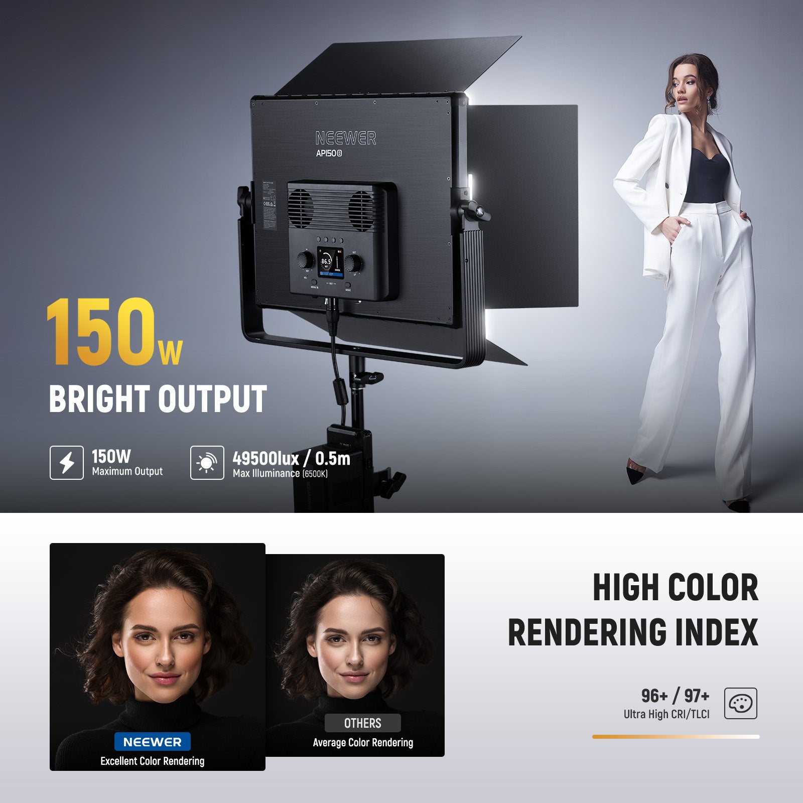 NEEWER AP150B 150W Bi-Color LED Video Light Panel - Professional Studio Lighting for Photography, Videography & YouTube Content Creation