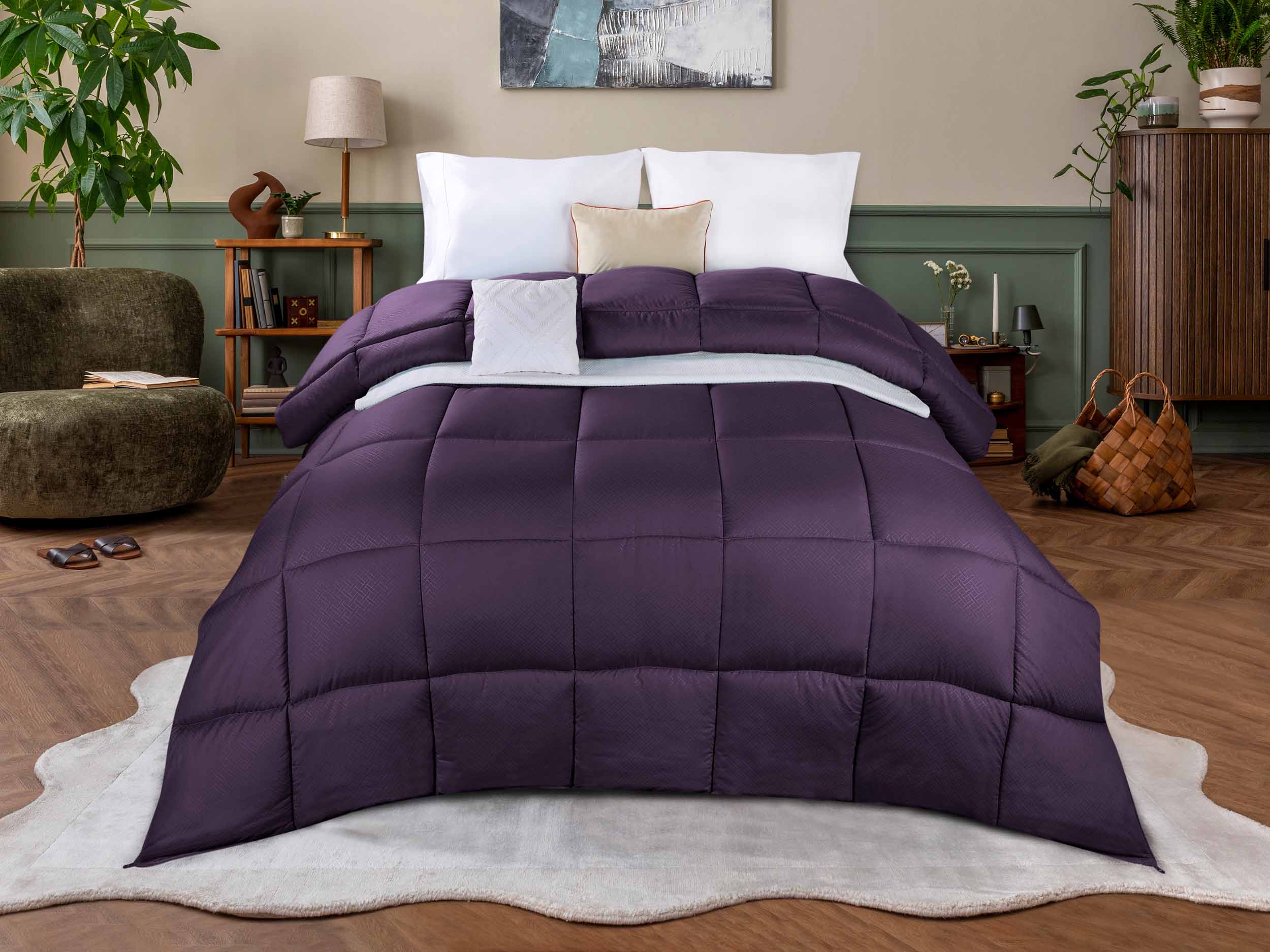 Luxury Basketweave Plush Down Alternative Comforter - Hypoallergenic & Breathable All-Season Bedding for Master Bedroom, Guest Room & Dorm