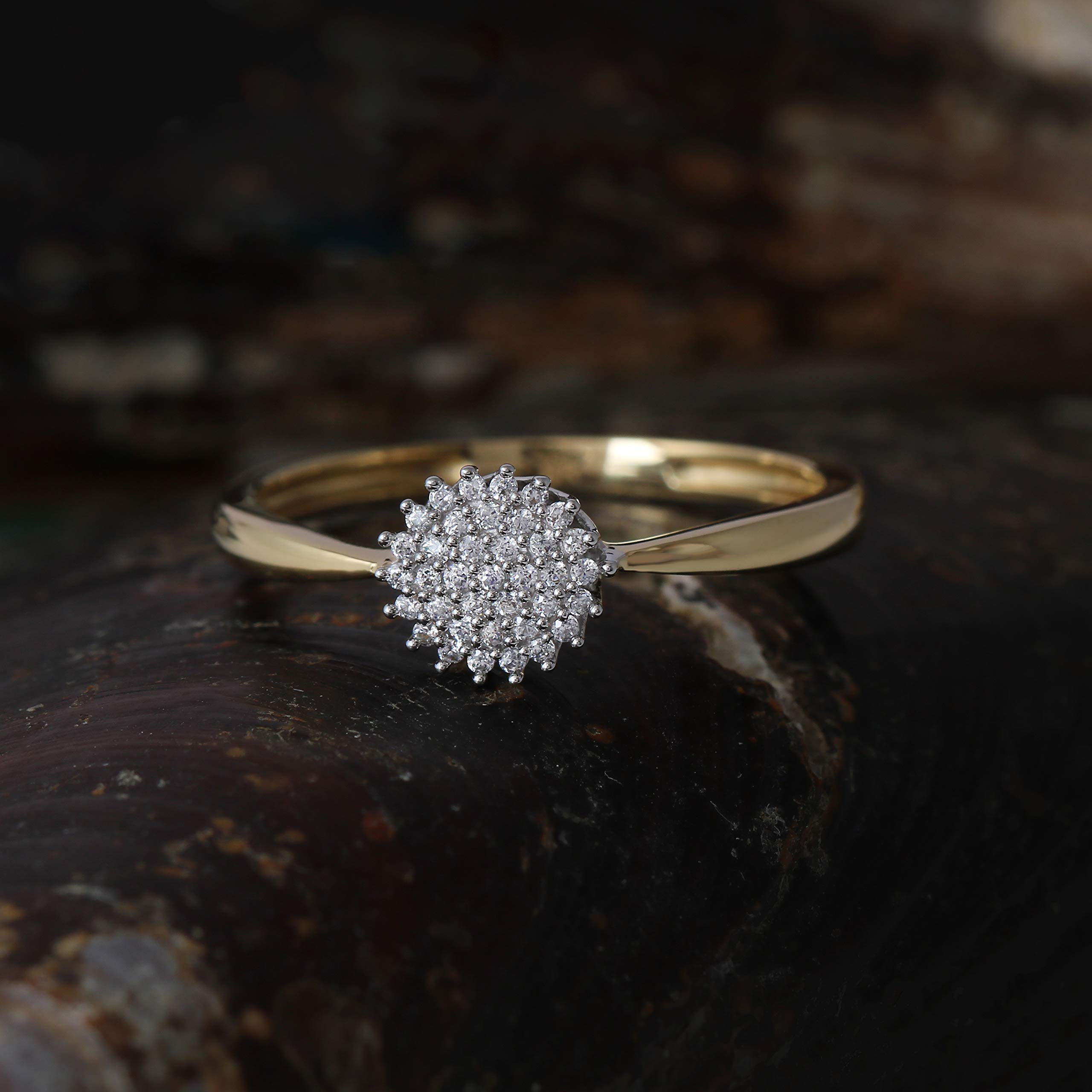 10K Gold 1/10CT TDW Round Diamond Cluster Promise Ring for Women - I-J Color I2 Clarity - Elegant Love Gift for Anniversary, Engagement & Valentine's Day