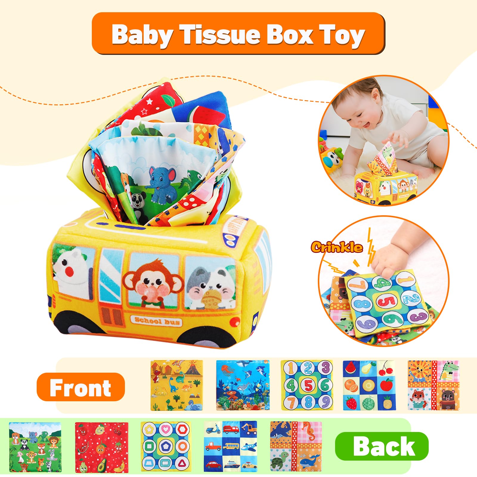 Montessori Toys for Babies 6-12 Months | Sensory & Fine Motor Learning Toys for Toddlers 1-3 Years | 5-in-1 Developmental Toy Set with Pull String, Stacking Rings & Tissue Box | Perfect for Early Childhood Education & Playtime Learning Activities