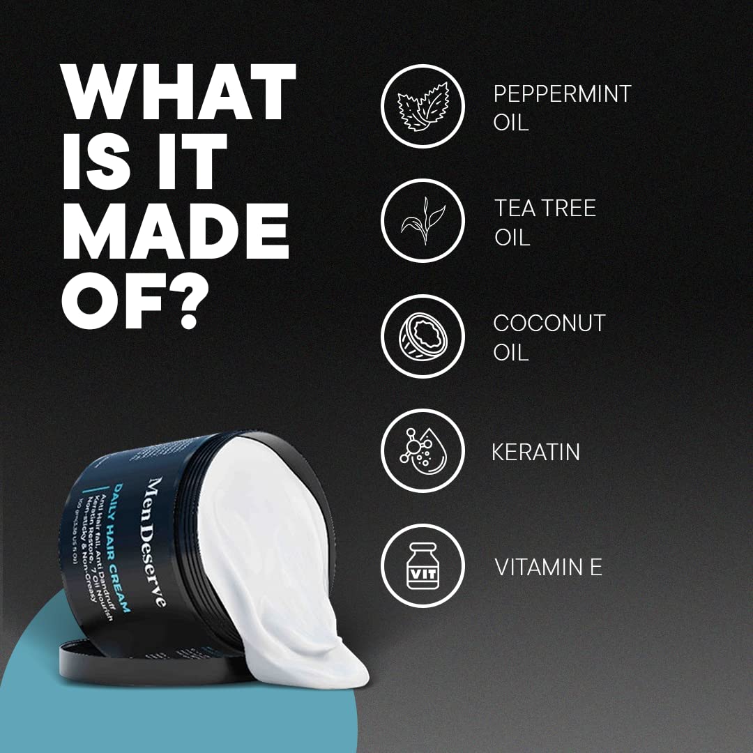Men's Daily Hair Cream with 7 Oils - Hair Fall Control, Dandruff Prevention & Keratin Restoration - Nourishing Treatment for Thicker, Healthier Hair - Perfect for Daily Use at Home or Salon