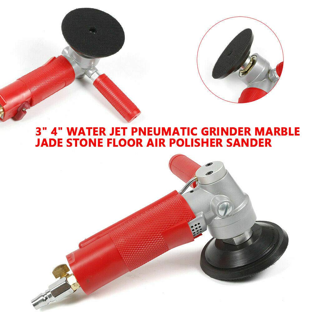 **4 Inch Pneumatic Air Wet Stone Polisher - M16 Thread Water Jet Sander for Granite, Marble & Concrete - Red BC-WS100 (Ideal for Countertops, Floors & DIY Stone Polishing Projects)**