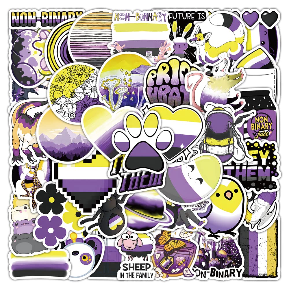 60 Pcs Nonbinary Pride Stickers - Waterproof Vinyl Decals for Laptop, Water Bottle, Scrapbooking | LGBTQ+ Flag Stickers, Genderqueer Gifts, Inclusive Pride Merch for Teens & Adults