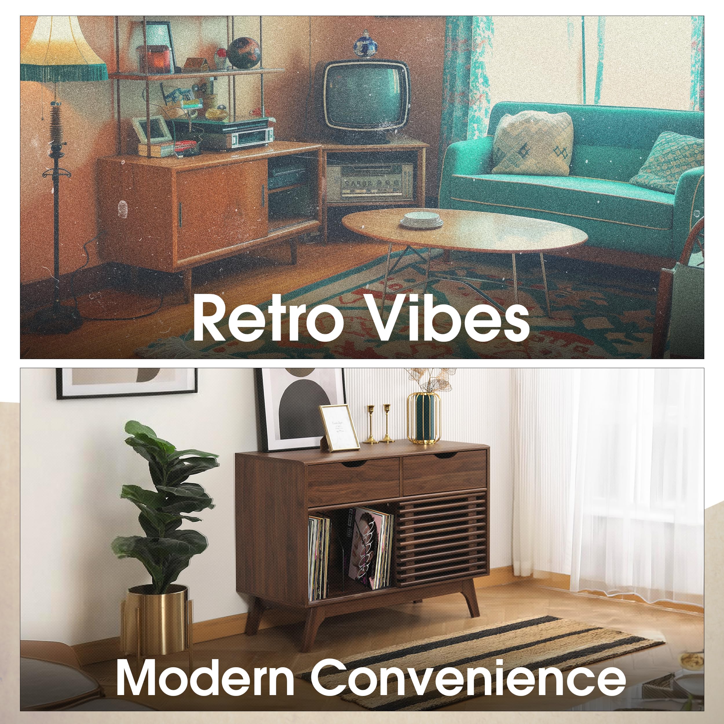 Houseables Mid Century Modern Record Player Cabinet - Vinyl Record Storage & Console Table for Living Room, Home Theater & Music Room Decor