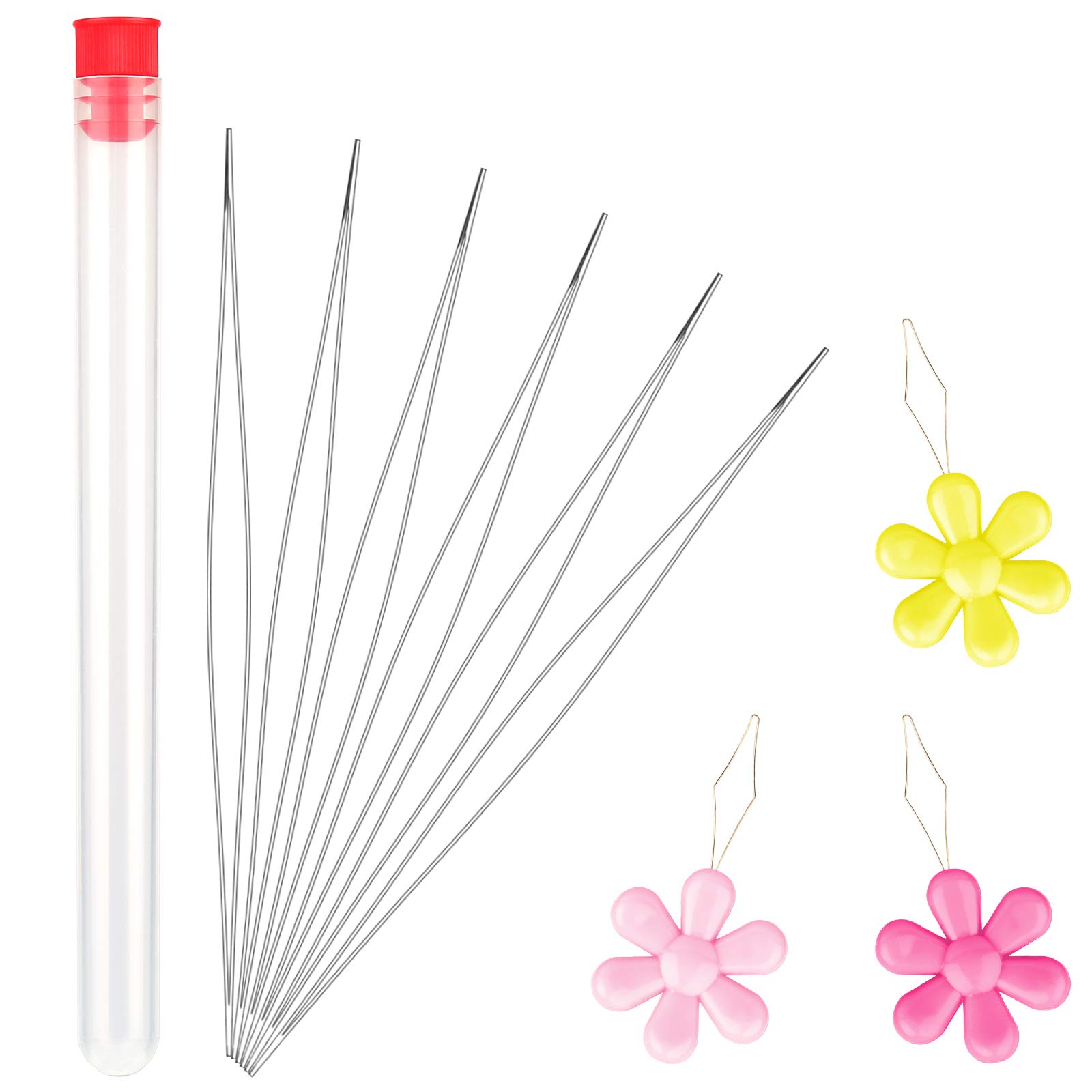 6-Piece Big Eye Beading Needles Set - 4.01 Inch Stainless Steel Embroidery Needles with Needle Bottle & 3 Bead Threaders for Jewelry Making, DIY Crafts & Handmade Accessories - Perfect for Beading, Sewing & Fabric Art Projects