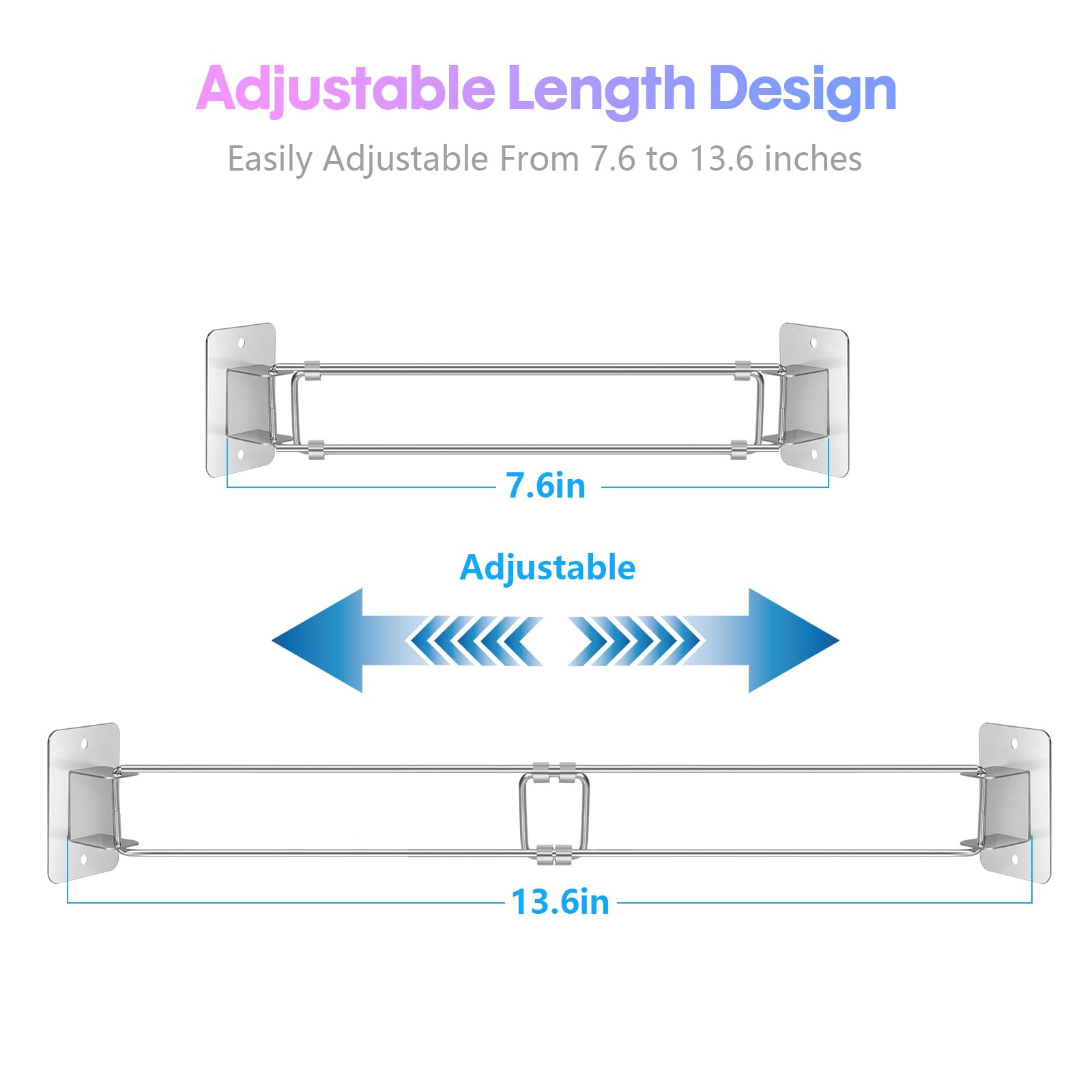 Adjustable Stainless Steel RV Shower Tension Rod with 6 Hooks - Space-Saving Bathroom Organizer for RV, Camper, Travel Trailer & Boat - Perfect for Storing Toiletries, Towels & Shower Accessories