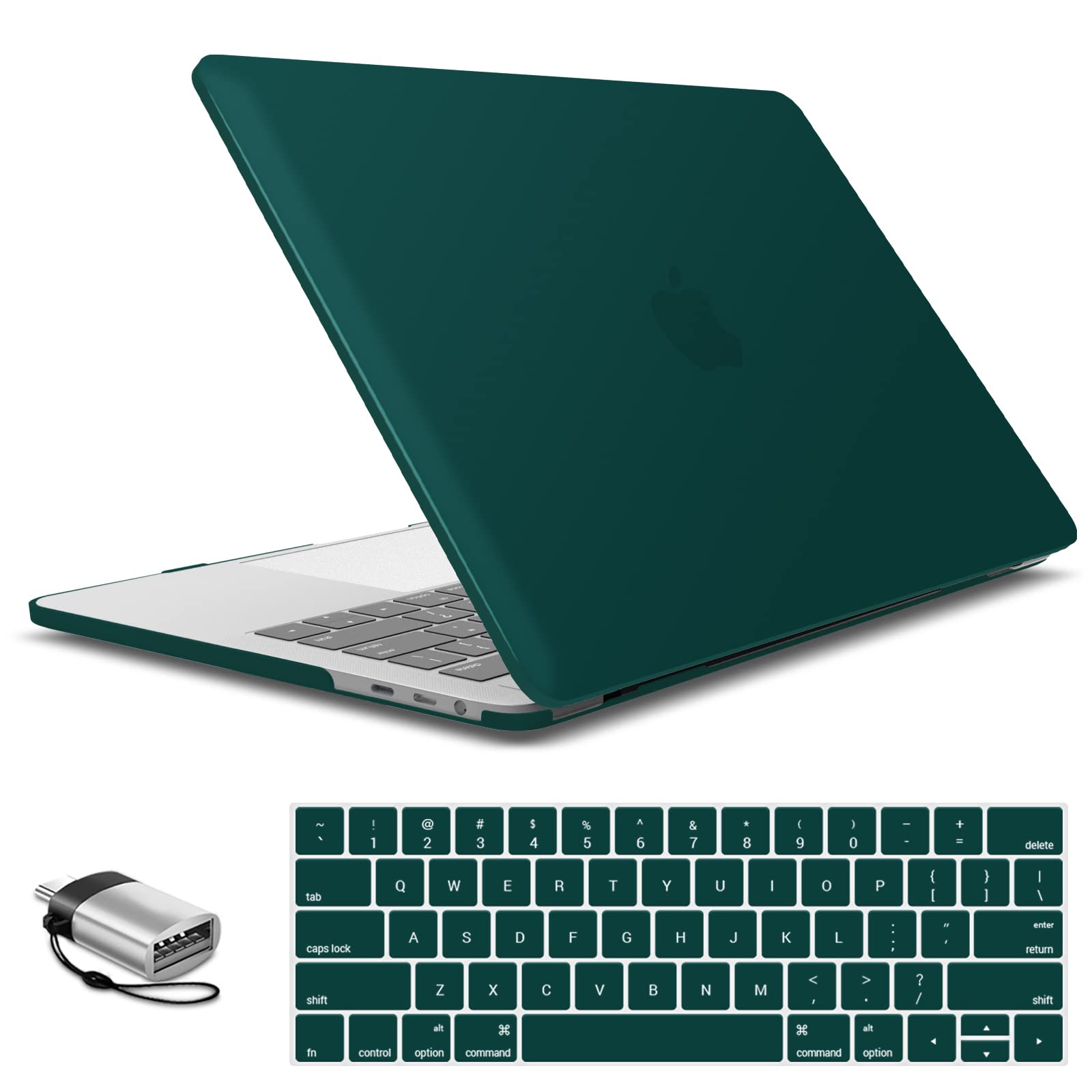 IBENZER Hard Shell Case for MacBook Pro 15 Inch (2016-2019 Models A1990 A1707) with Keyboard Cover & USB-C Adapter - Quetzal Green | Protective Laptop Cover for Work, Travel & School Use