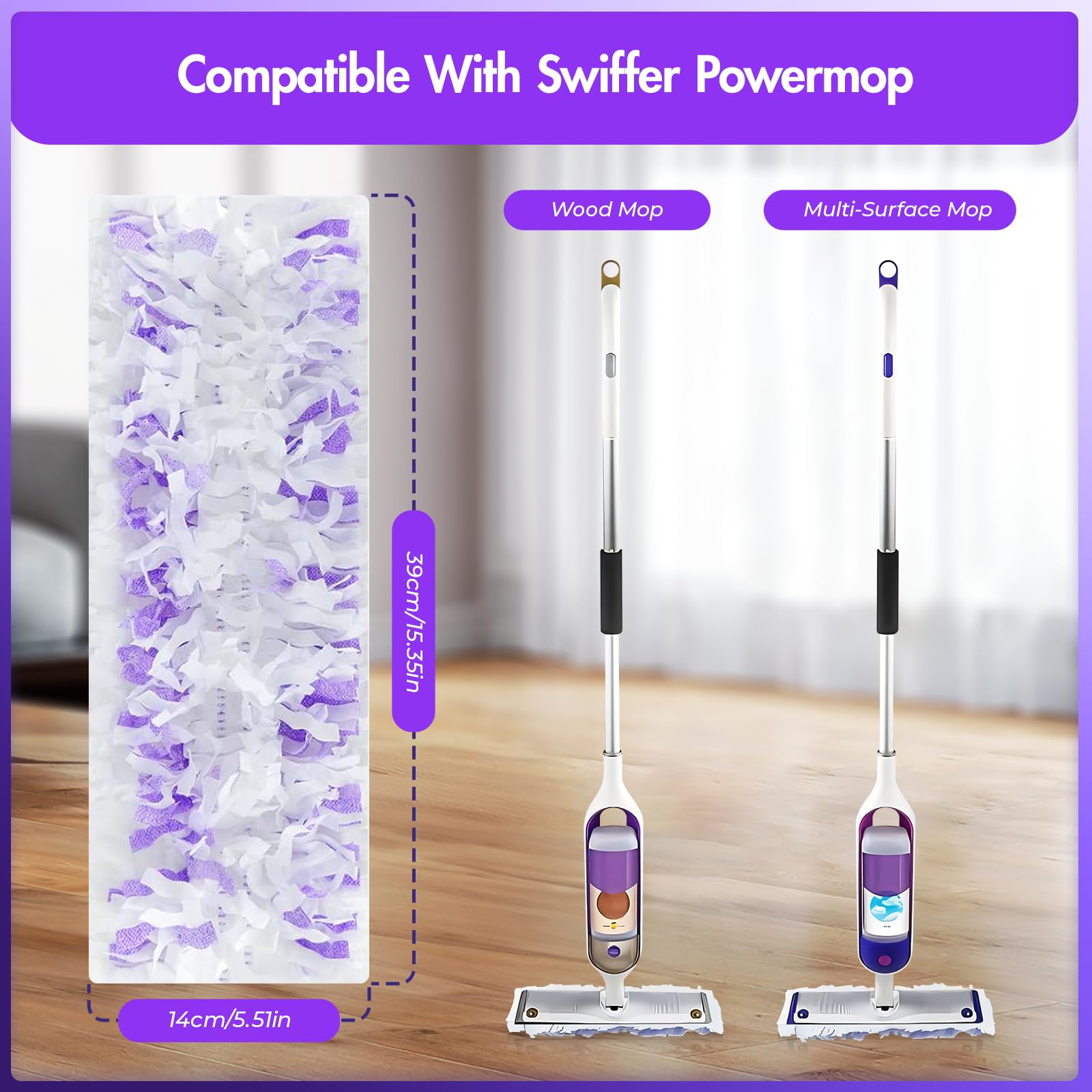 15 Pack Power Mop Refills - Disposable Mopping Pads Compatible with Swiffer Power Mop - Multi-Surface Replacement Pads for Wood, Tile & Hard Floors - Quick & Easy Floor Cleaning Solution for Homes & Offices