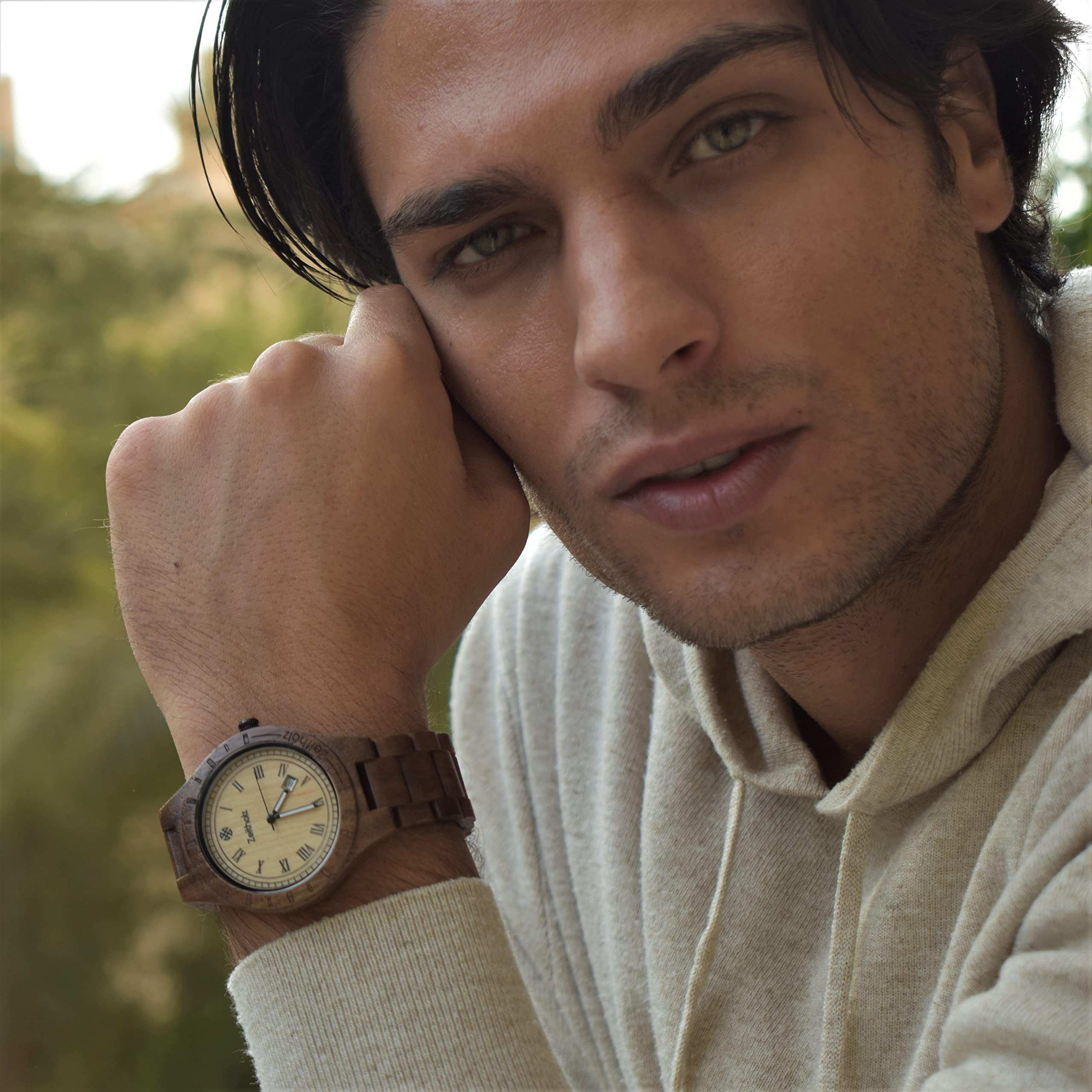 Zeitholz Men's Wooden Watch - 100% Natural Wood Analog Watch with Japanese Quartz Movement, 44mm Zittau Collection - Perfect Gift for Men, Ideal for Casual, Business & Outdoor Activities
