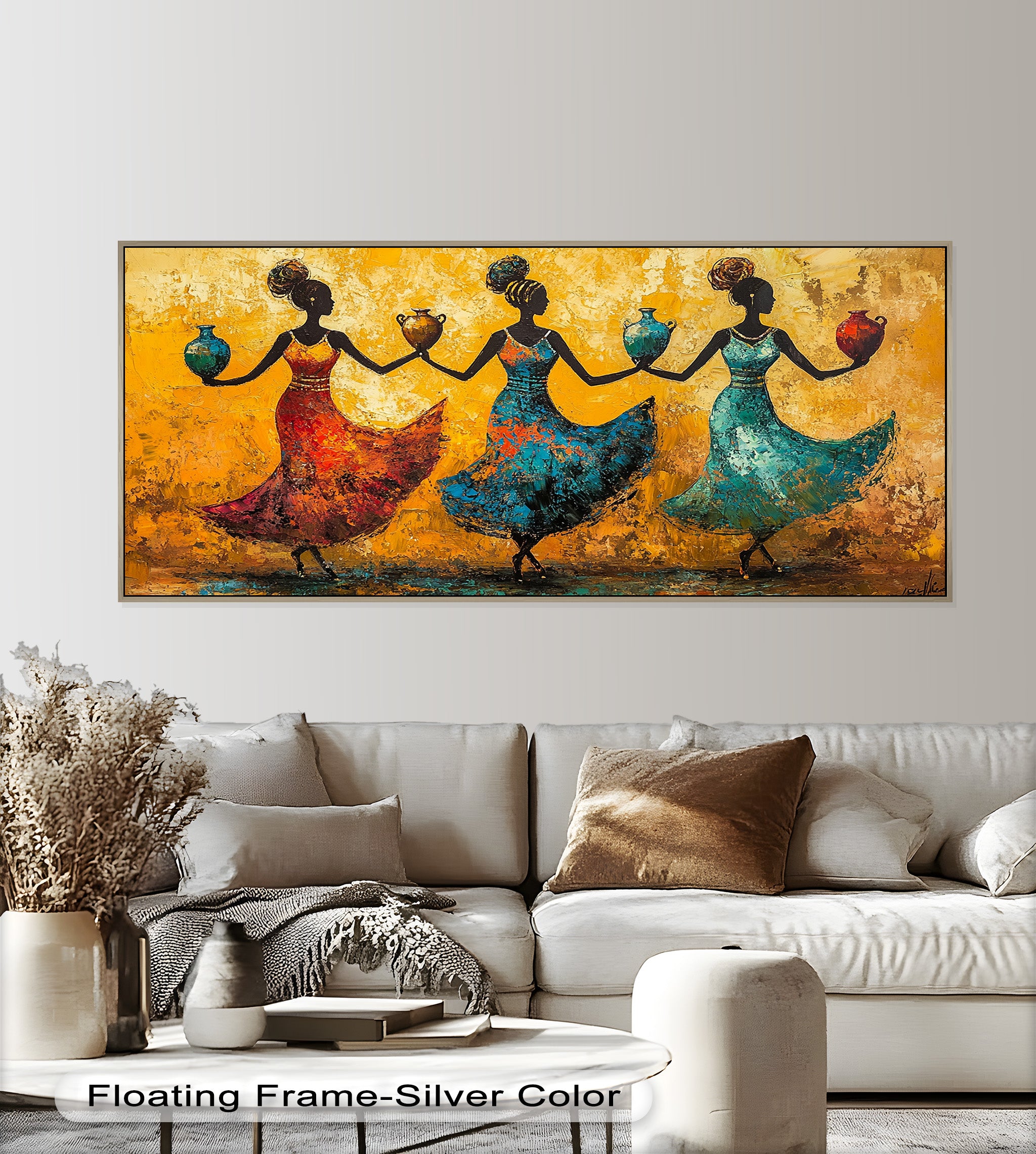 African Dance Wall Art - Handmade Women Oil Painting for Living Room & Bedroom Decor