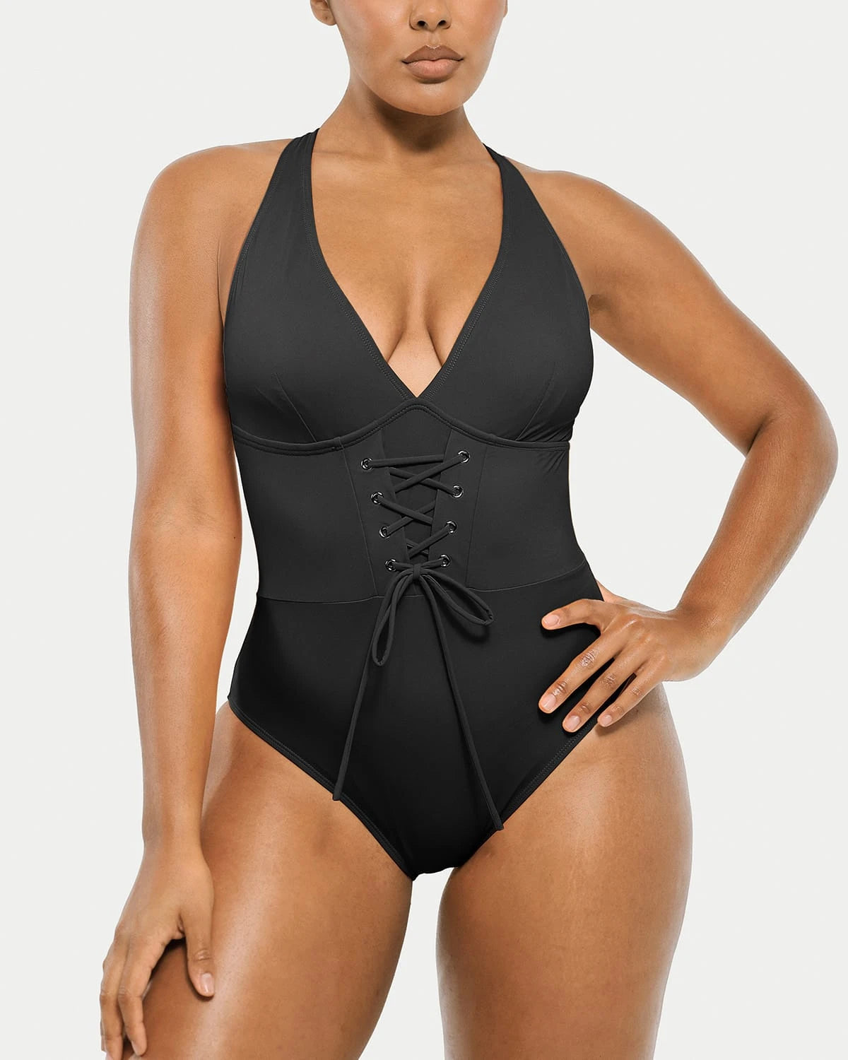 Smart Sculpt Plunge Corset Shaping Swimsuit - Slimming One Piece Bathing Suit for Women, Perfect for Beach Vacations & Pool Parties