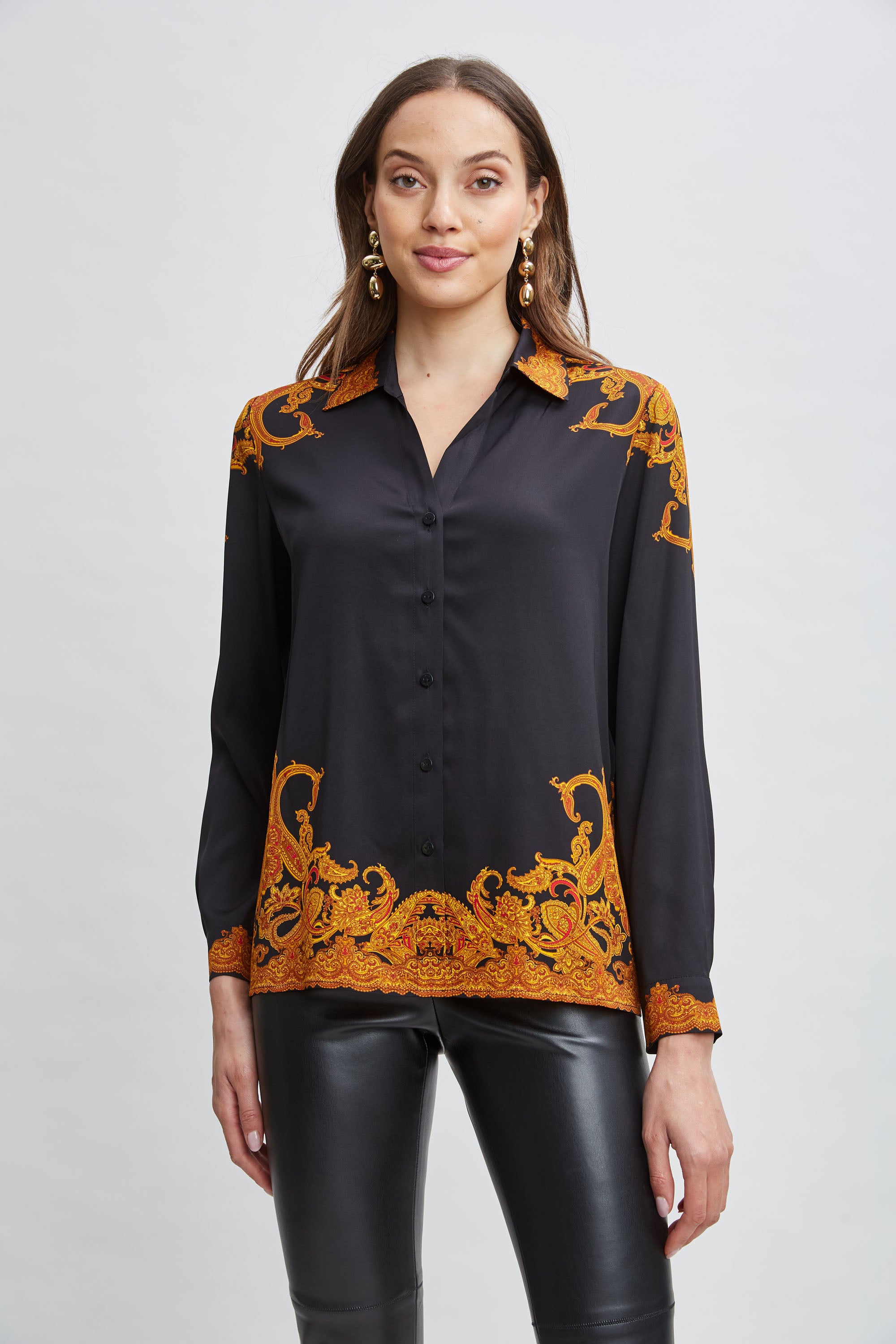 Stylish Silk Paisley Button Down Shirt for Men & Women - Elegant Floral Print Blouse for Office, Party & Casual Wear