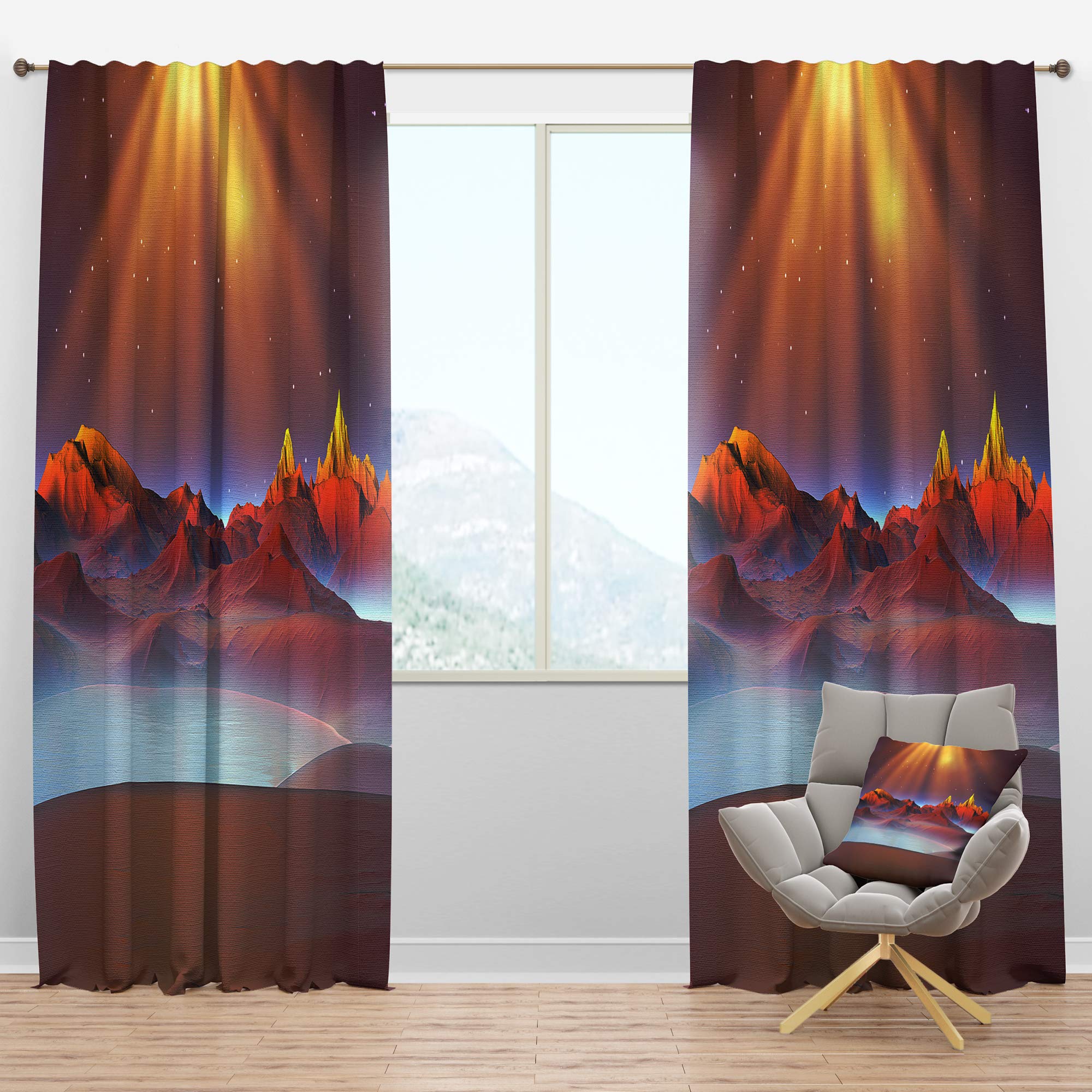 Blackout Curtains 'Alien Landscape at Sunset' - Thermal Insulated Single Panel (52x108 inches) for Bedroom & Living Room - Block Light & Noise, Energy Saving Window Drapes - Perfect for Home Theater, Nursery & Shift Workers