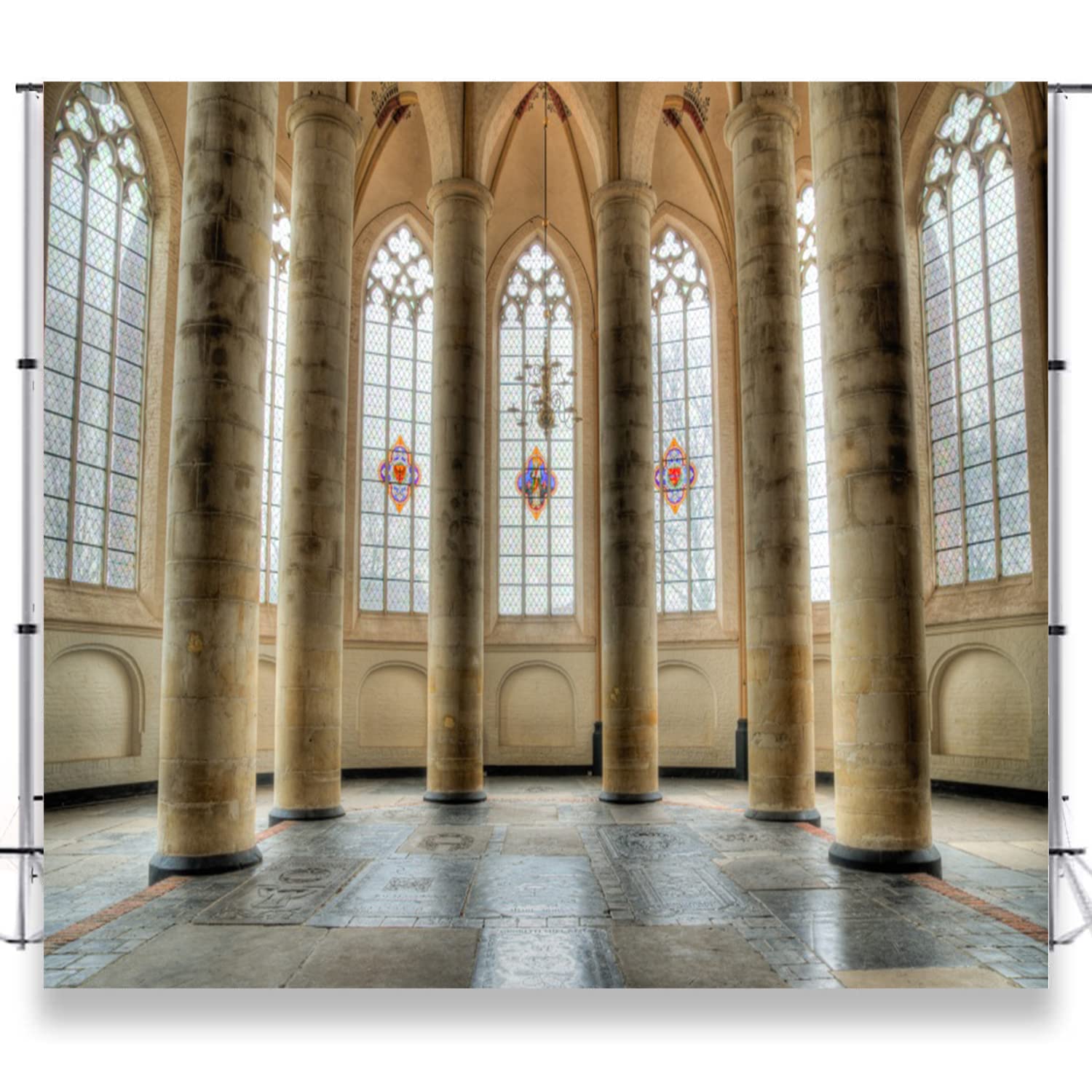 8x8ft Medieval Church Backdrop - Holland Stone Arch Cathedral Abbey Corridor Photography Background for Wedding, Portrait & Studio Shoots | Perfect for Kids & Adult Photoshoots, Baptisms & Religious Events