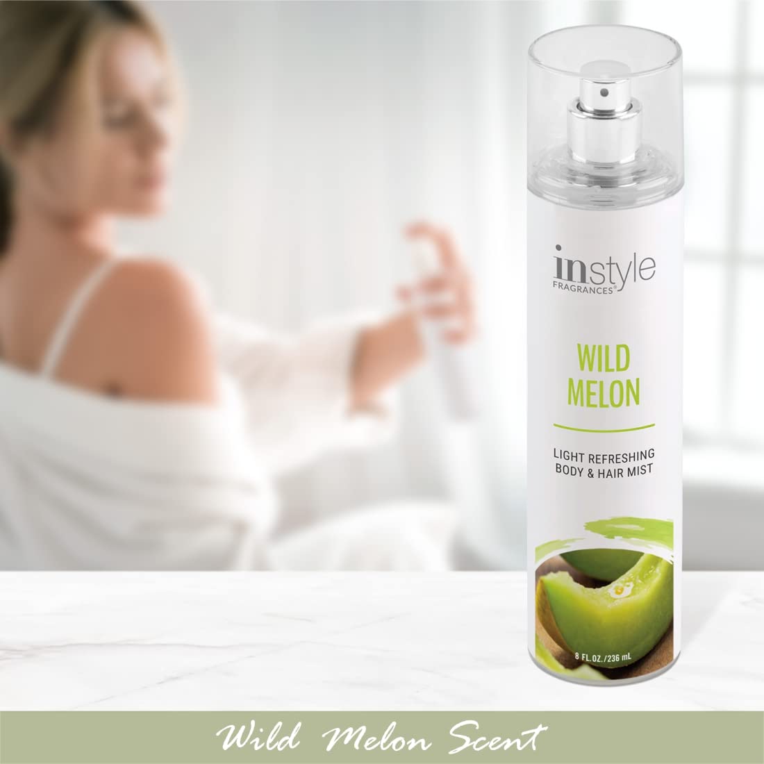 Instyle Fragrances Wild Melon Body & Hair Mist - 8oz Vegan Panthenol Spray | Clean, Paraben & Phthalate Free | Refreshing Summer Scent for Women, Gym & Travel