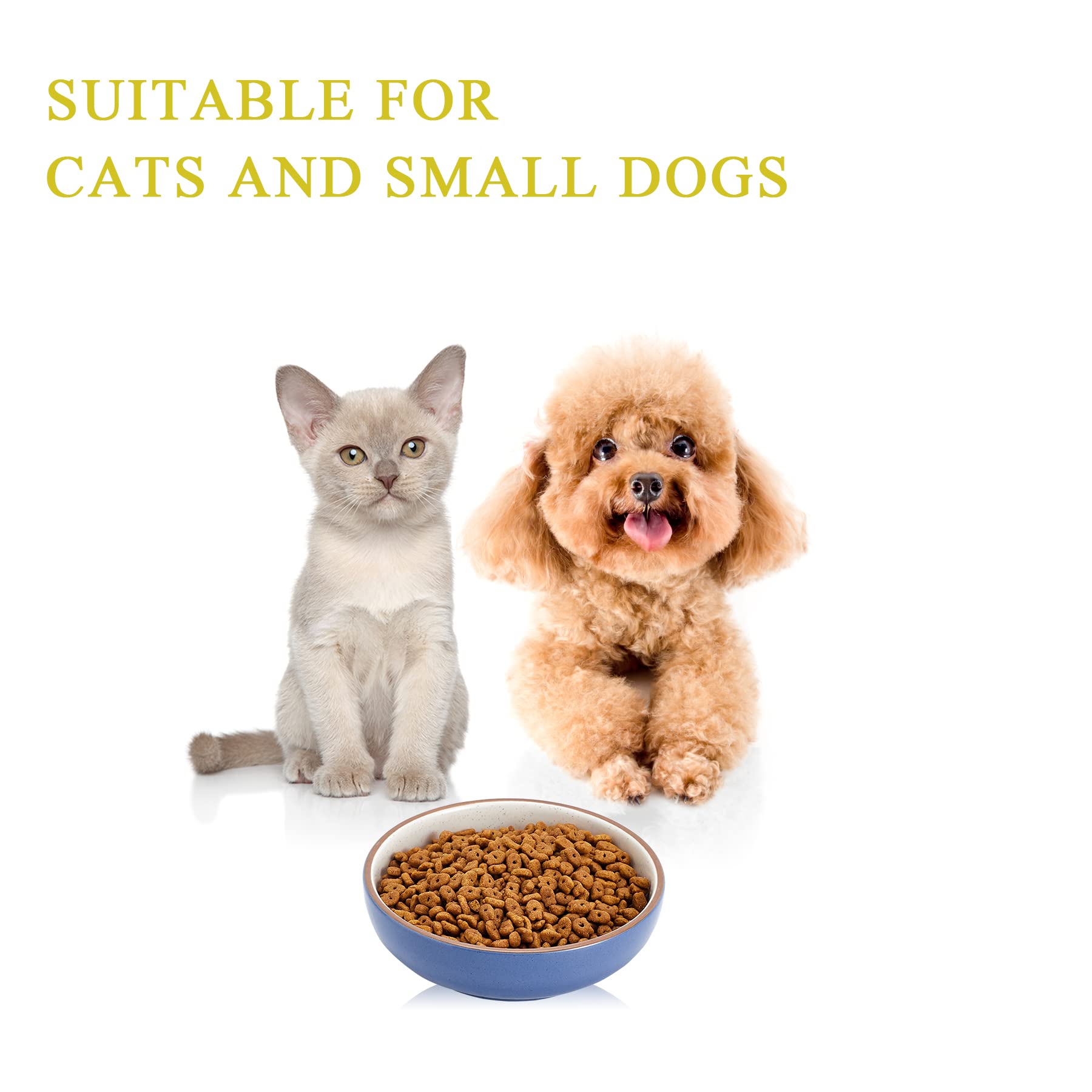 5.19 Inch Ceramic Cat Bowls Set of 3 - Shallow Pet Food & Water Dishes for Small Cats - Durable Navy Blue Cat Feeding Bowls - Perfect for Kittens, Senior Cats & Multi-Cat Homes