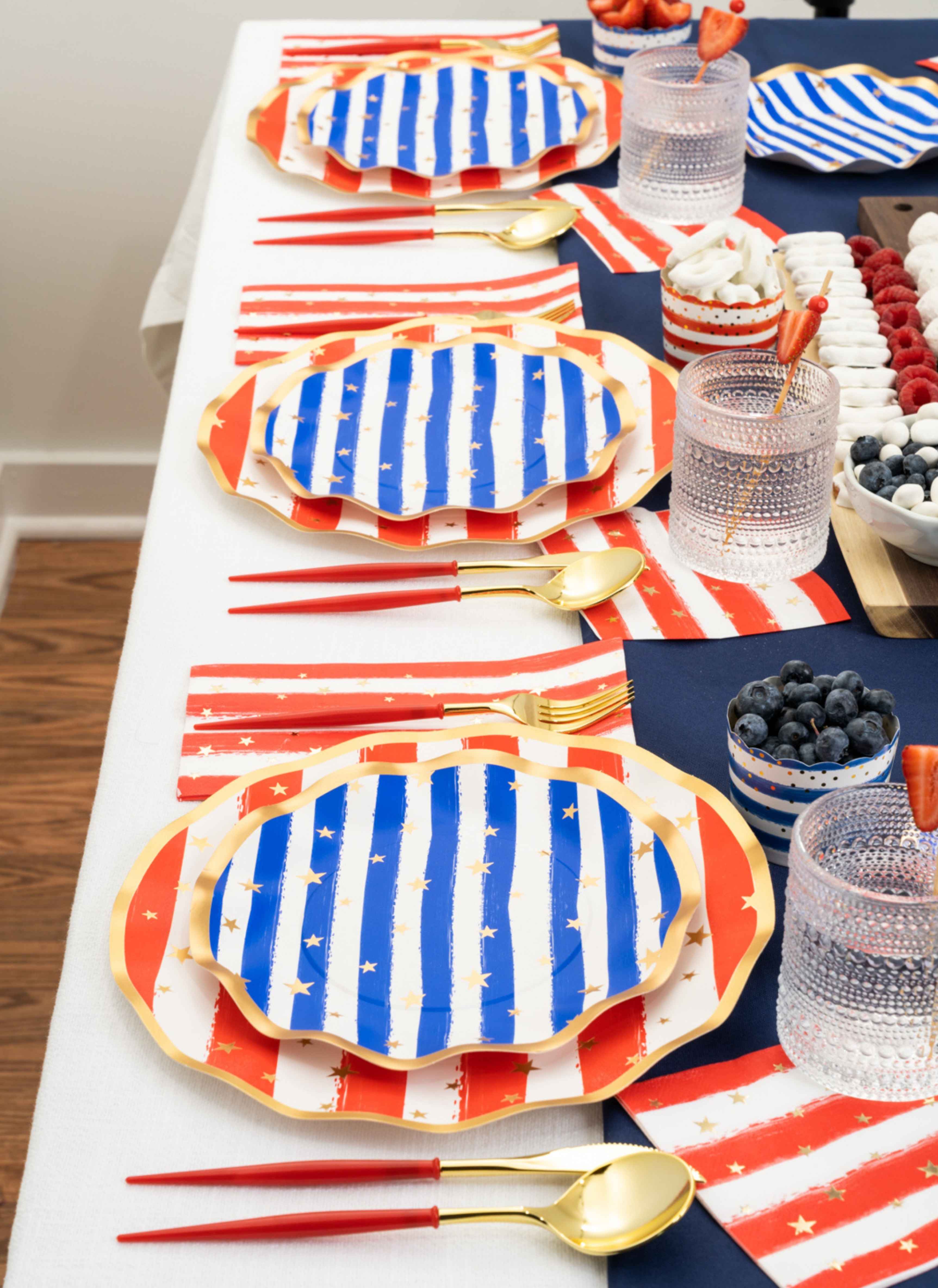 Wavy Salad Plate Set of 8 - Patriotic Confetti Design - Perfect for 4th of July BBQs, Picnics & Summer Parties