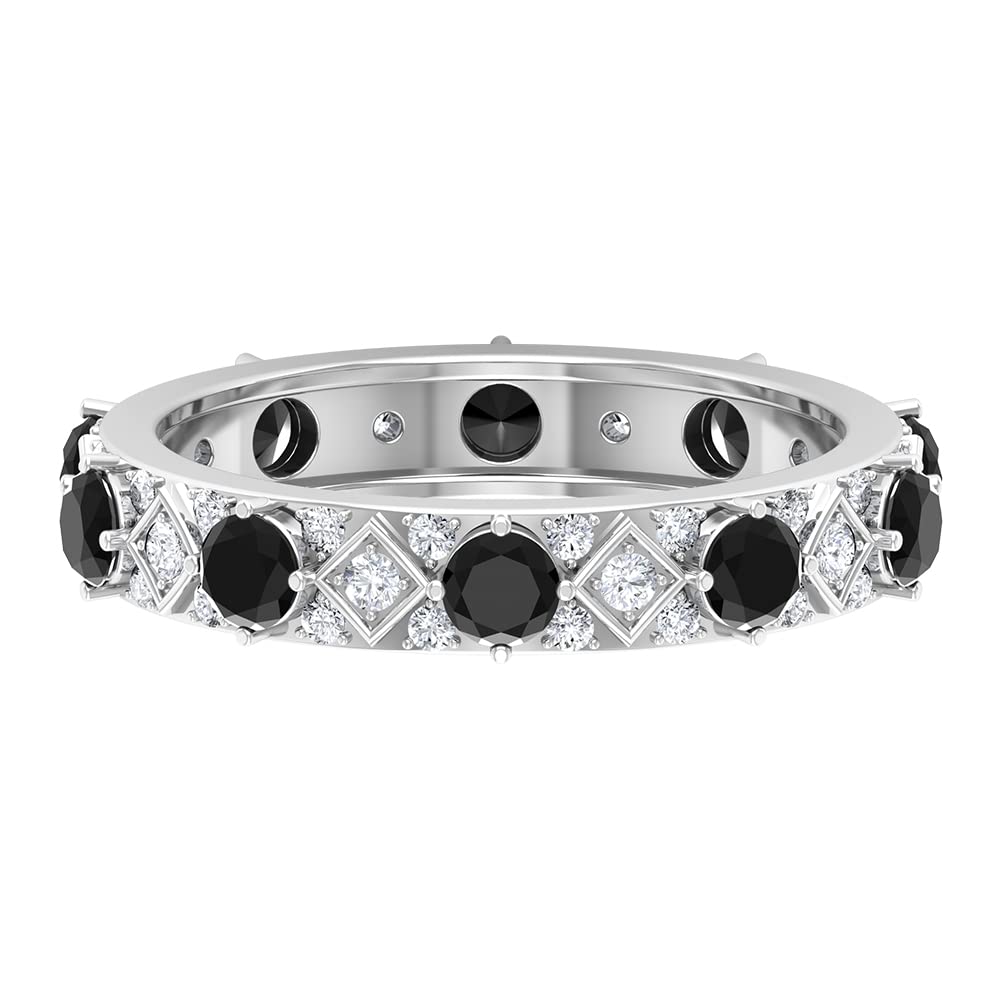 2.25 CT Certified Lab-Created Black Diamond Eternity Ring with Moissanite - 14K Solid Gold Wedding Band for Women, Bridal Jewelry Gift for Anniversary & Engagement - Perfect for Everyday Wear & Special Occasions
