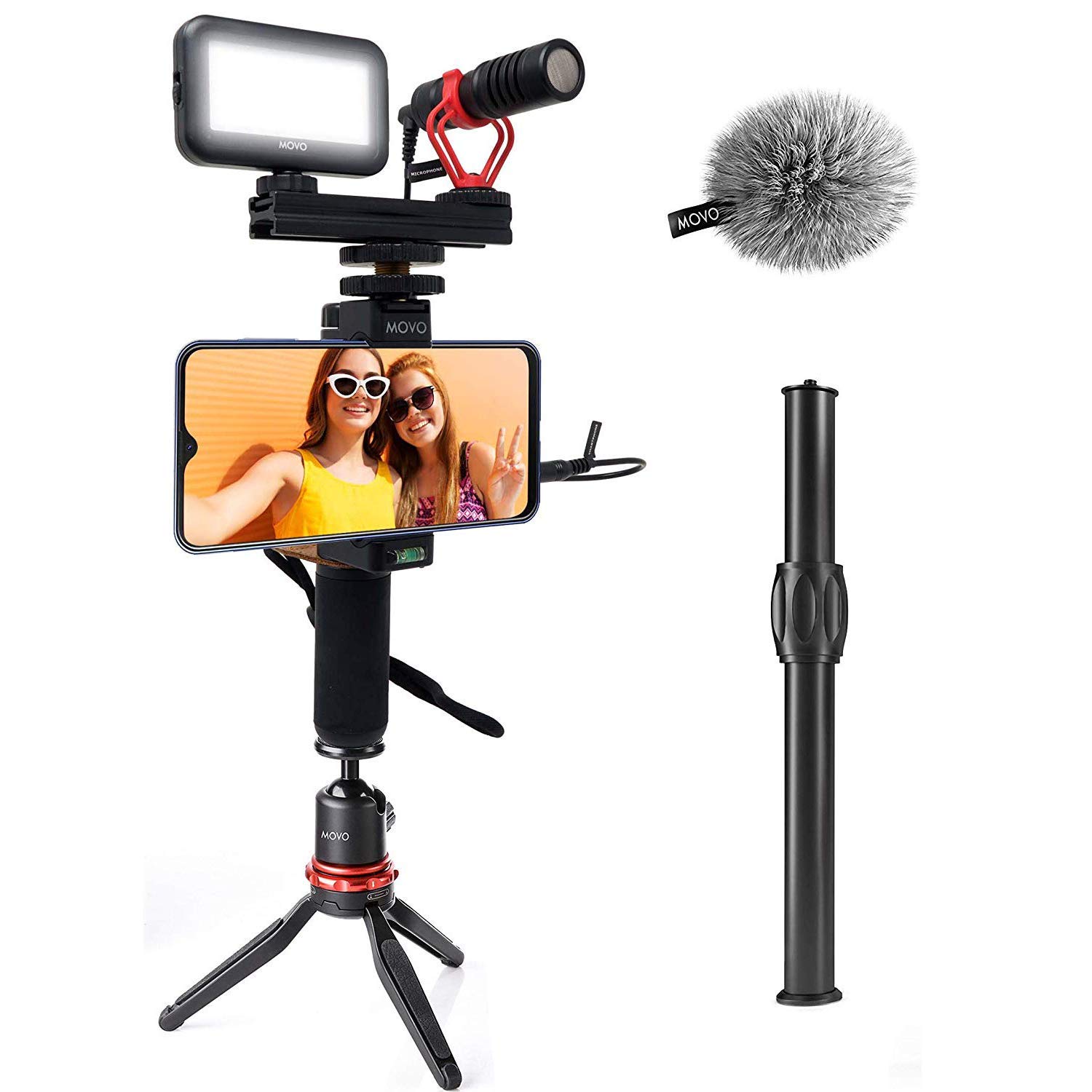 MOVO VXR10 Smartphone Video Recording Kit with Microphone, Tripod, Grip & LED Light - Perfect for YouTube, TikTok, Vlogging & Live Streaming