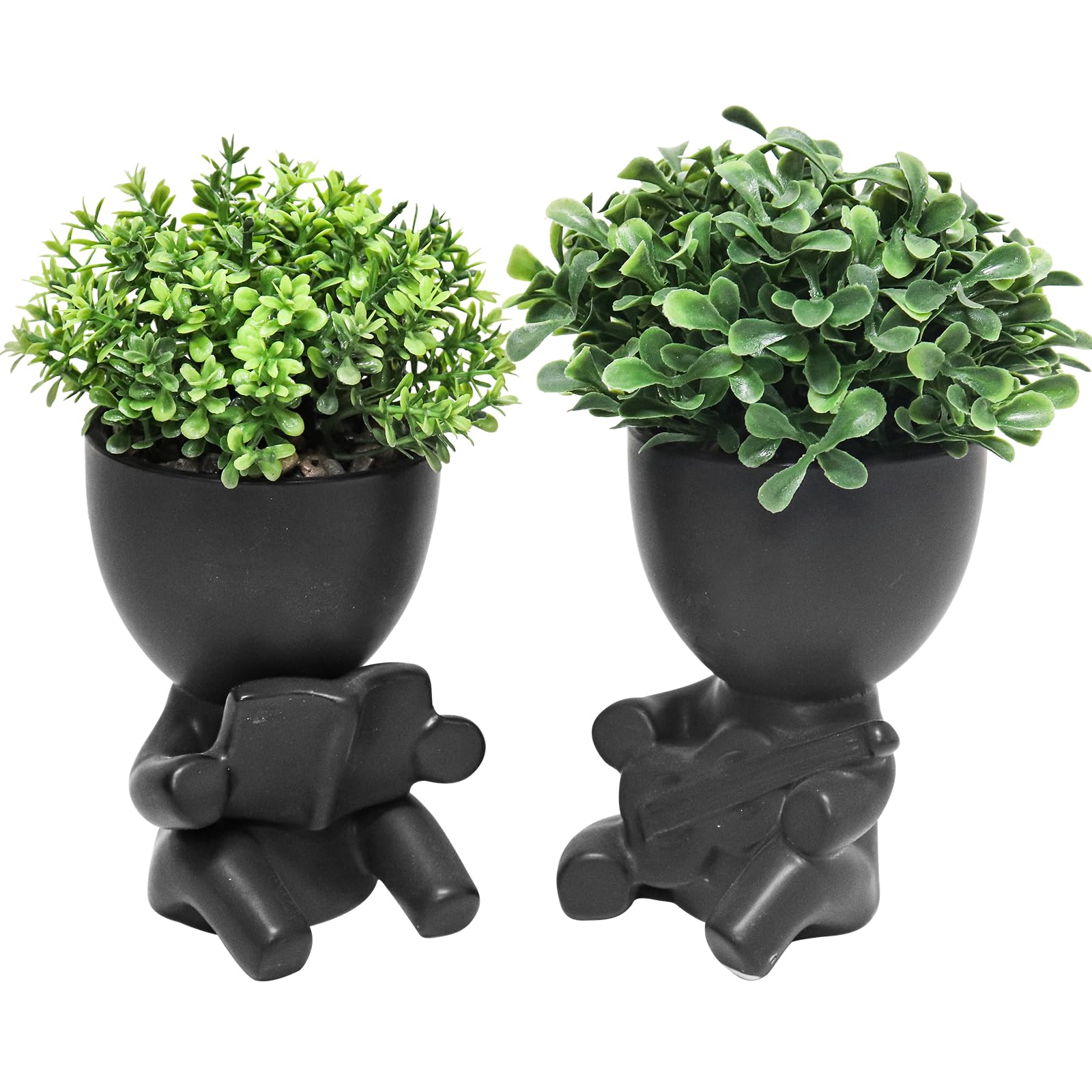 Zerzsy Small Office Desk Decor for Women - Set of 2 Decorative Plants, Cute Cubicle Accessories & Bathroom Shelf Decor (Black) - Perfect for Home Office, Workspace & Gift Ideas