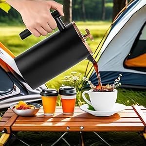 Premium Stainless Steel French Press Coffee Maker - 21Oz Double Wall Insulated with 3-Level Filtration System | Includes 4 Filters & Metal Spoon | Ideal for Home, Office & Camping Use