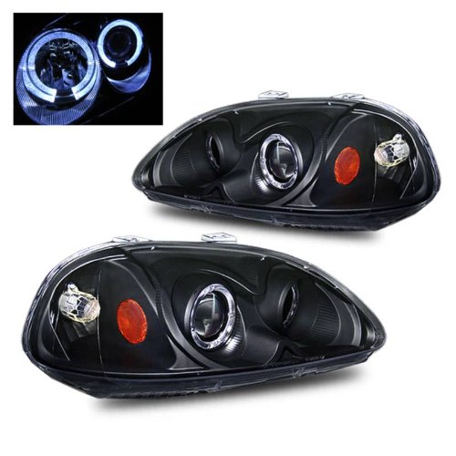Black Projector Headlights with Halo Rings for Honda Civic - Pair (Left & Right) Replacement Headlamp Assembly with Clear Lenses | Upgrade Your Night Driving Visibility & Style