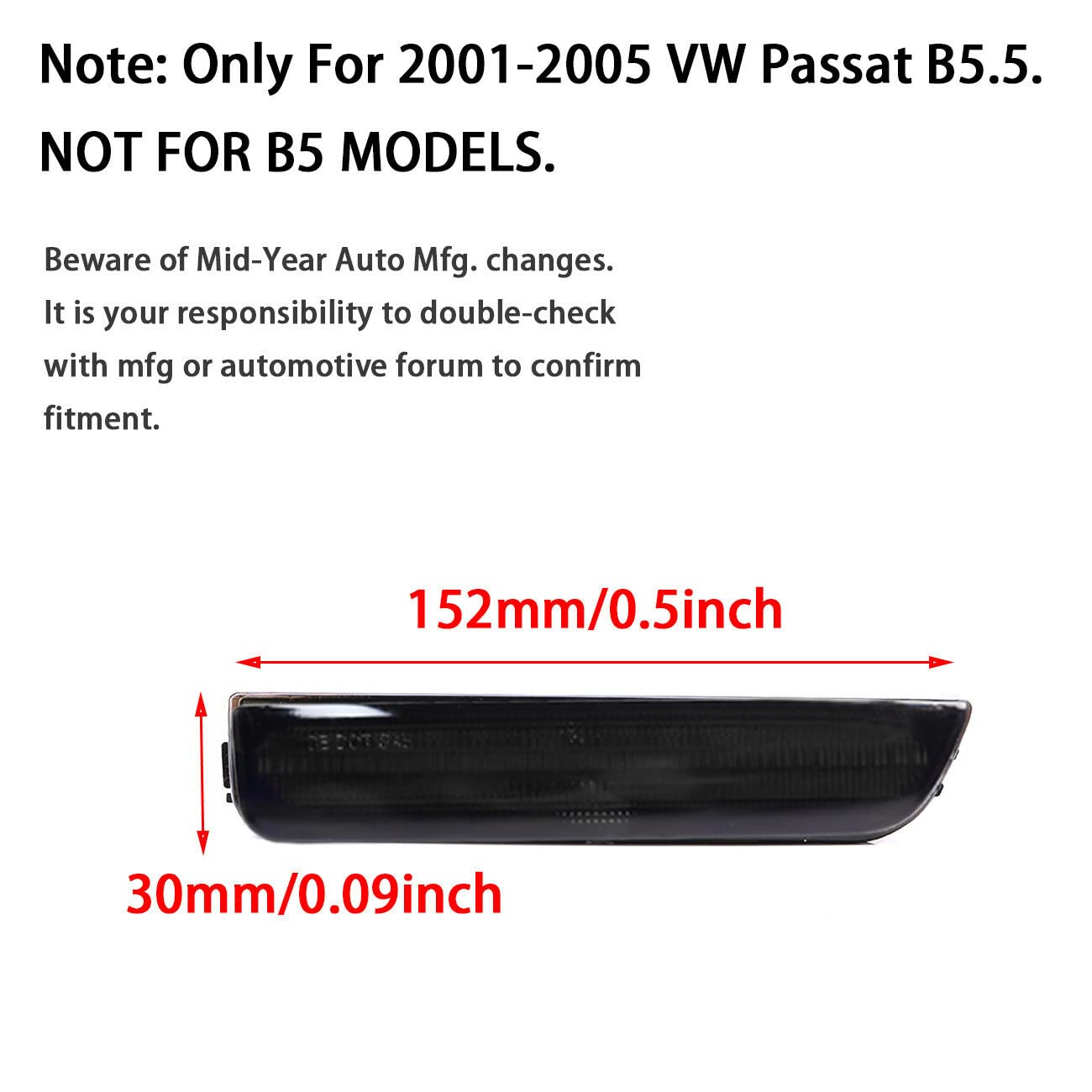 Smoke Lens White LED Front Bumper Side Marker Light for 2001-2005 VW Passat B5.5 - Replacement OEM Sidemarker Lamps - Enhanced Visibility & Style for Night Driving & Car Customization